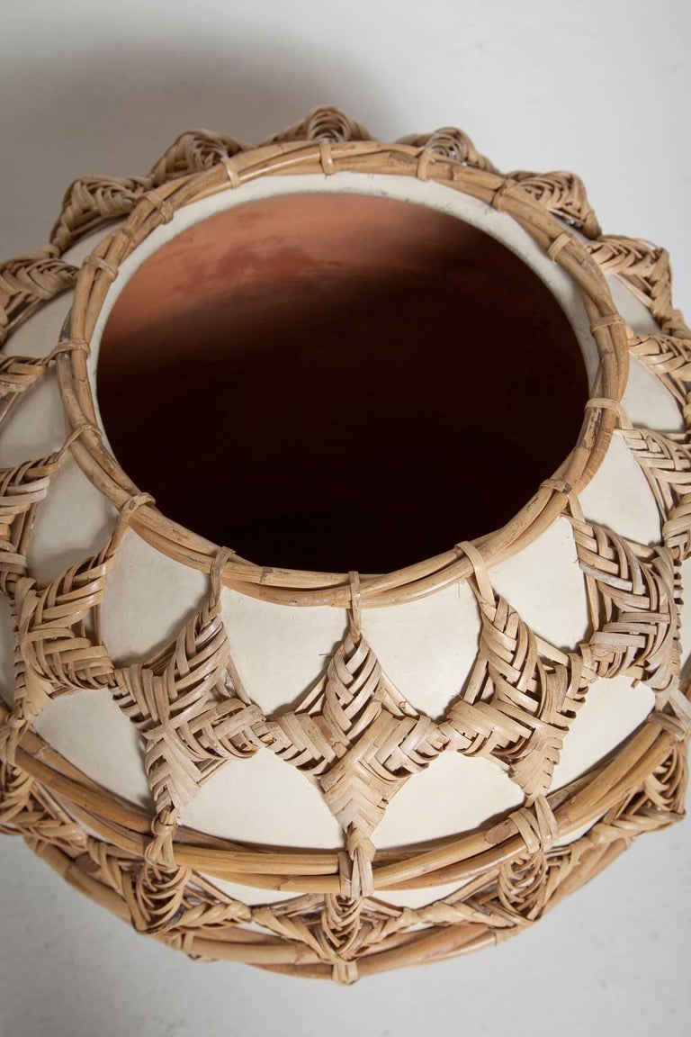 Oversized Woven Rattan Wrapped Ceramic Floor Vase at 1stDibs