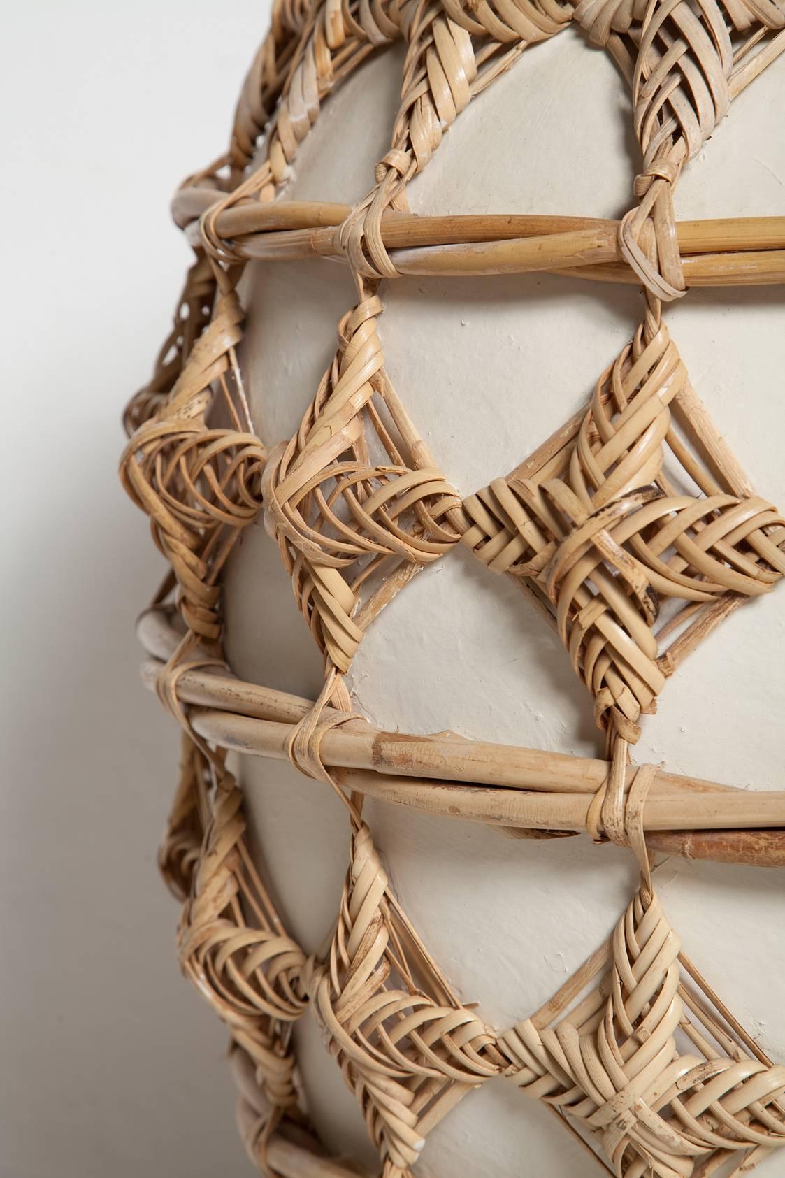 Oversized Woven Rattan Wrapped Ceramic Floor Vase In Good Condition In North Miami, FL