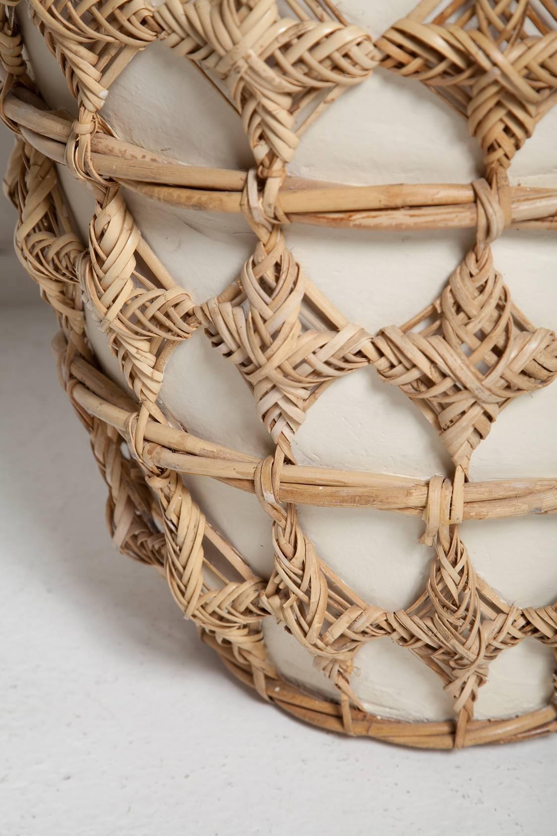 Late 20th Century Oversized Woven Rattan Wrapped Ceramic Floor Vase
