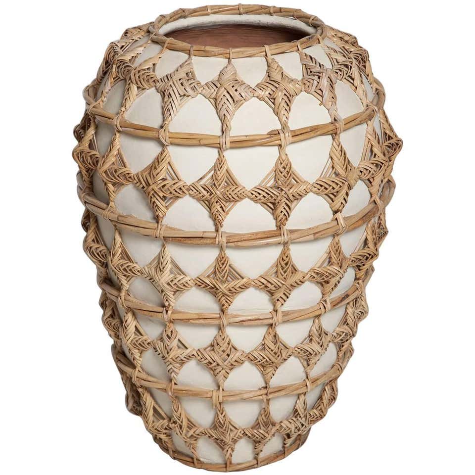 Oversized Woven Rattan Wrapped Ceramic Floor Vase at 1stDibs