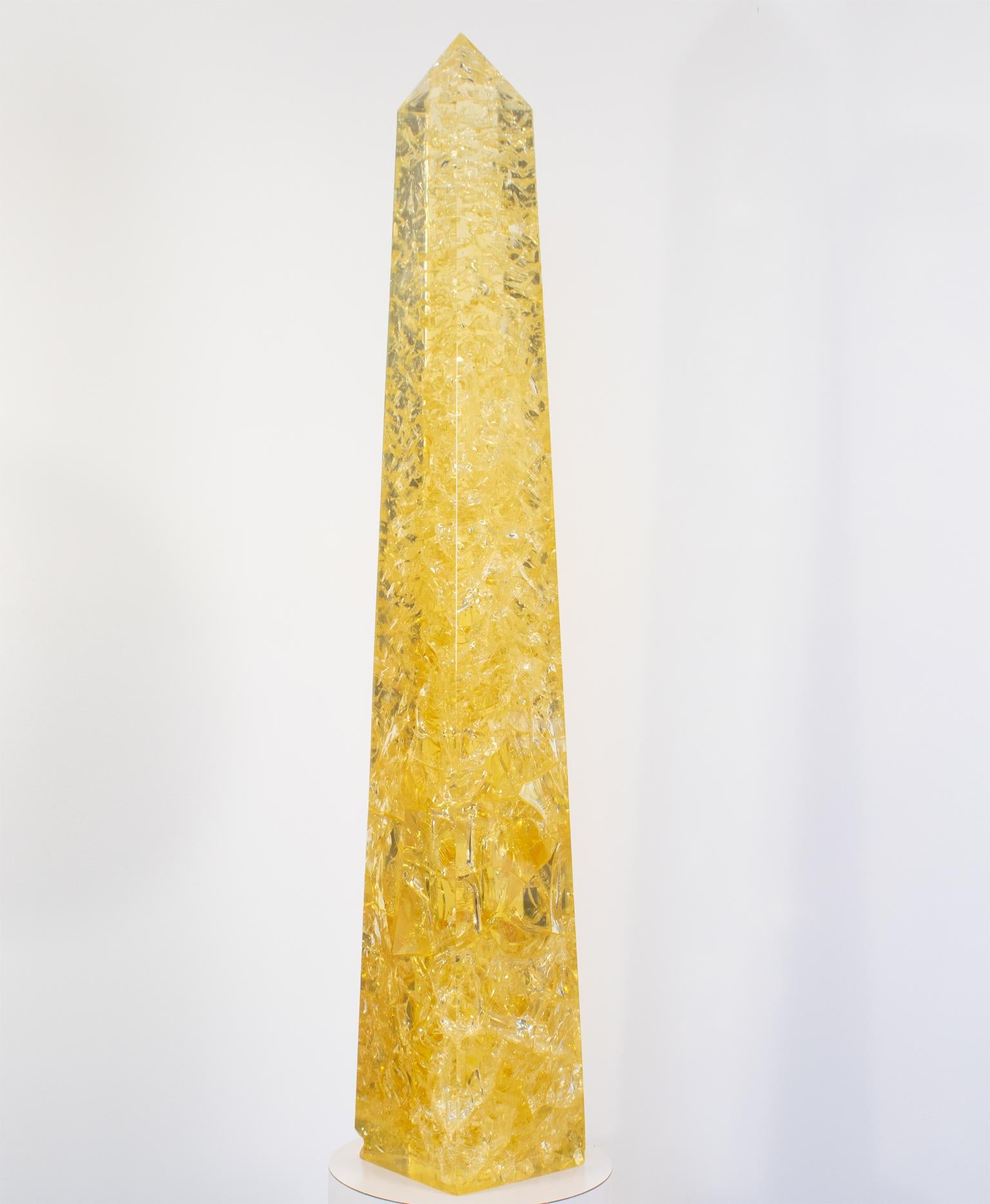 Oversized Yellow Fractal Resin Obelisk by Pierre Giraudon, 1970s For Sale 4