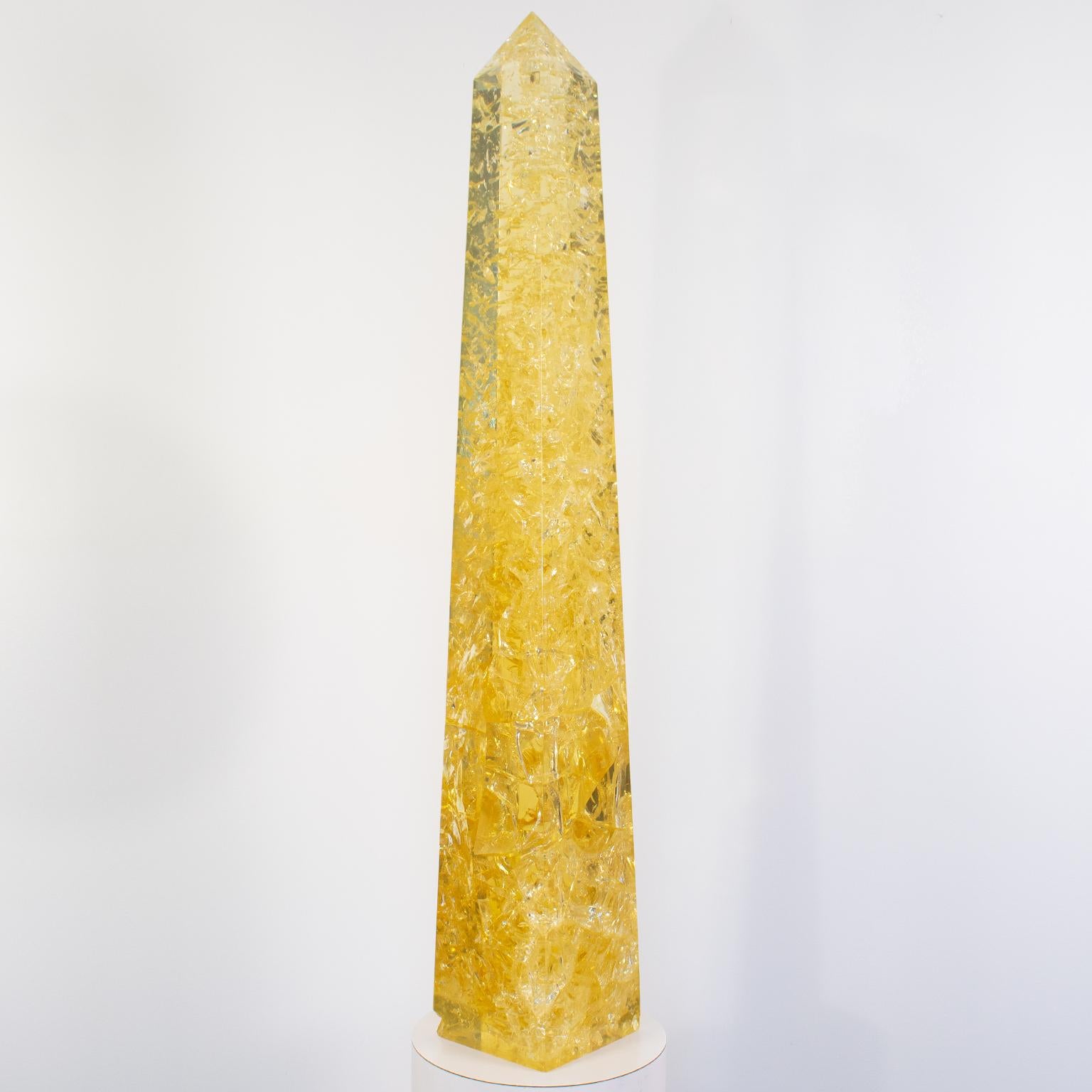 This spectacular oversized fractal resin obelisk was hand-crafted in Europe, and its design is frequently attributed to Pierre Giraudon from the 1970s. Using a specialized process that applies electricity to harden the resin, this piece by Belgian