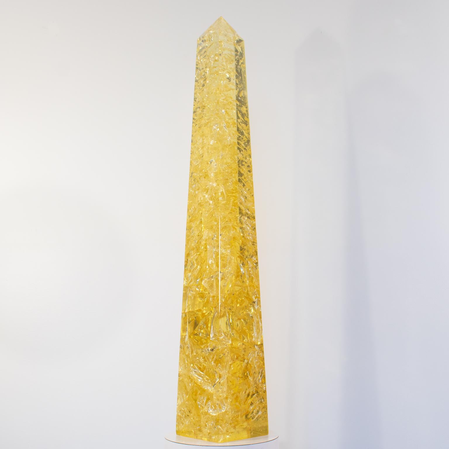 French Oversized Yellow Fractal Resin Obelisk by Pierre Giraudon, 1970s For Sale
