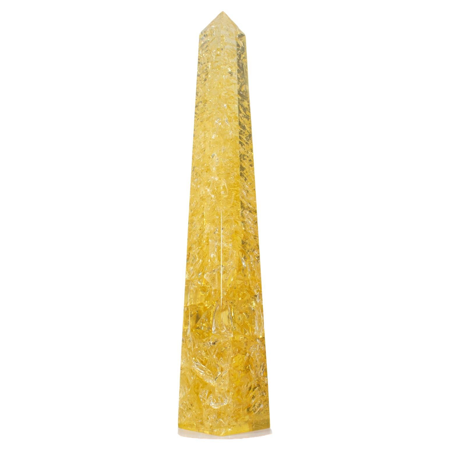 Oversized Yellow Fractal Resin Obelisk by Pierre Giraudon, 1970s For Sale