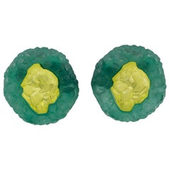 Oversized Yellow Green Rock Lucite Clip Earrings
