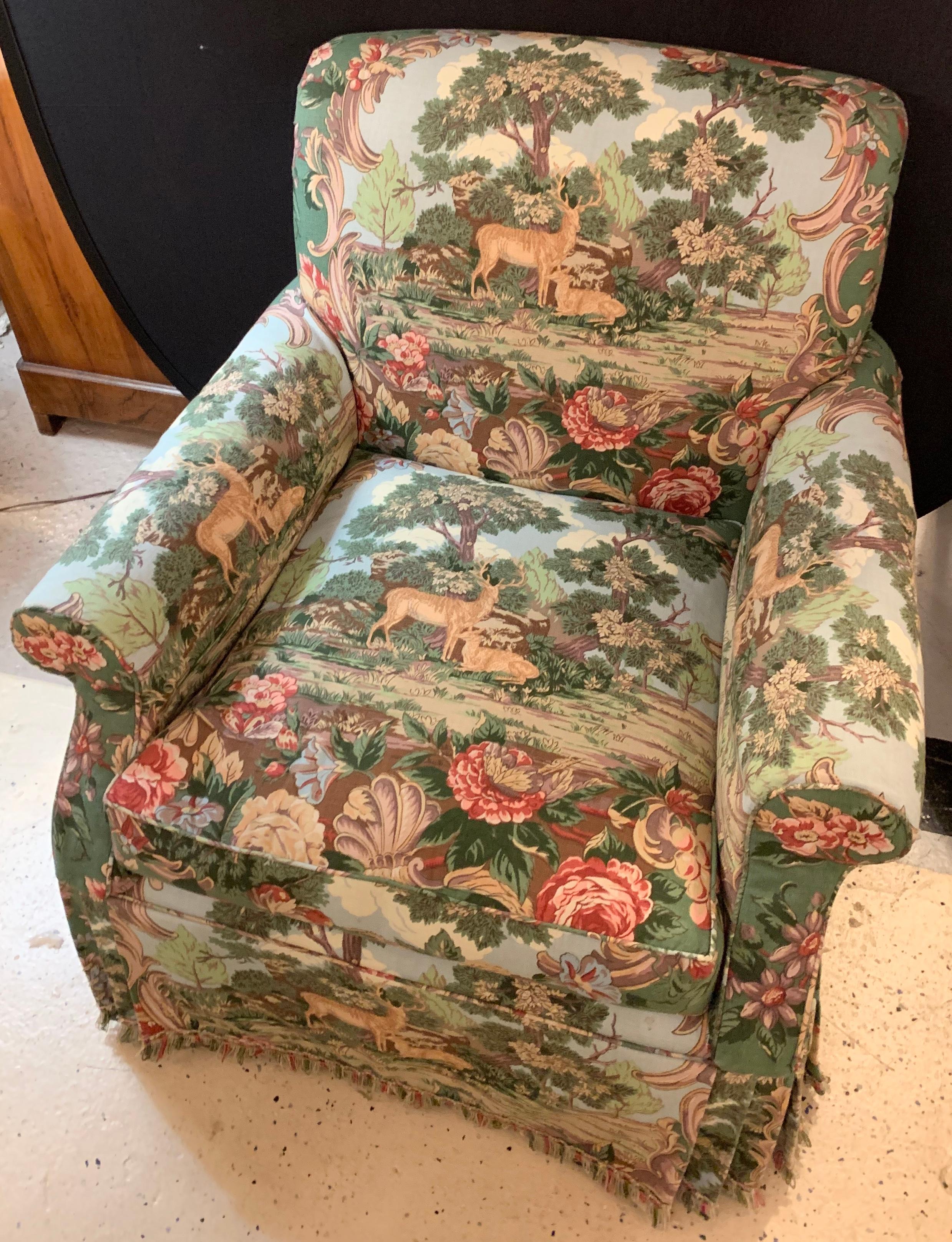 Overstuffed Hunter Swivel Armchair In Good Condition In Manhasset, NY