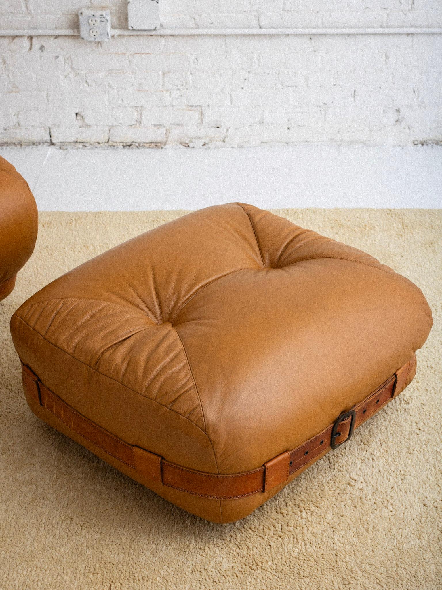 Overstuffed Italian Leather Lounge Chair & Ottoman For Sale 5