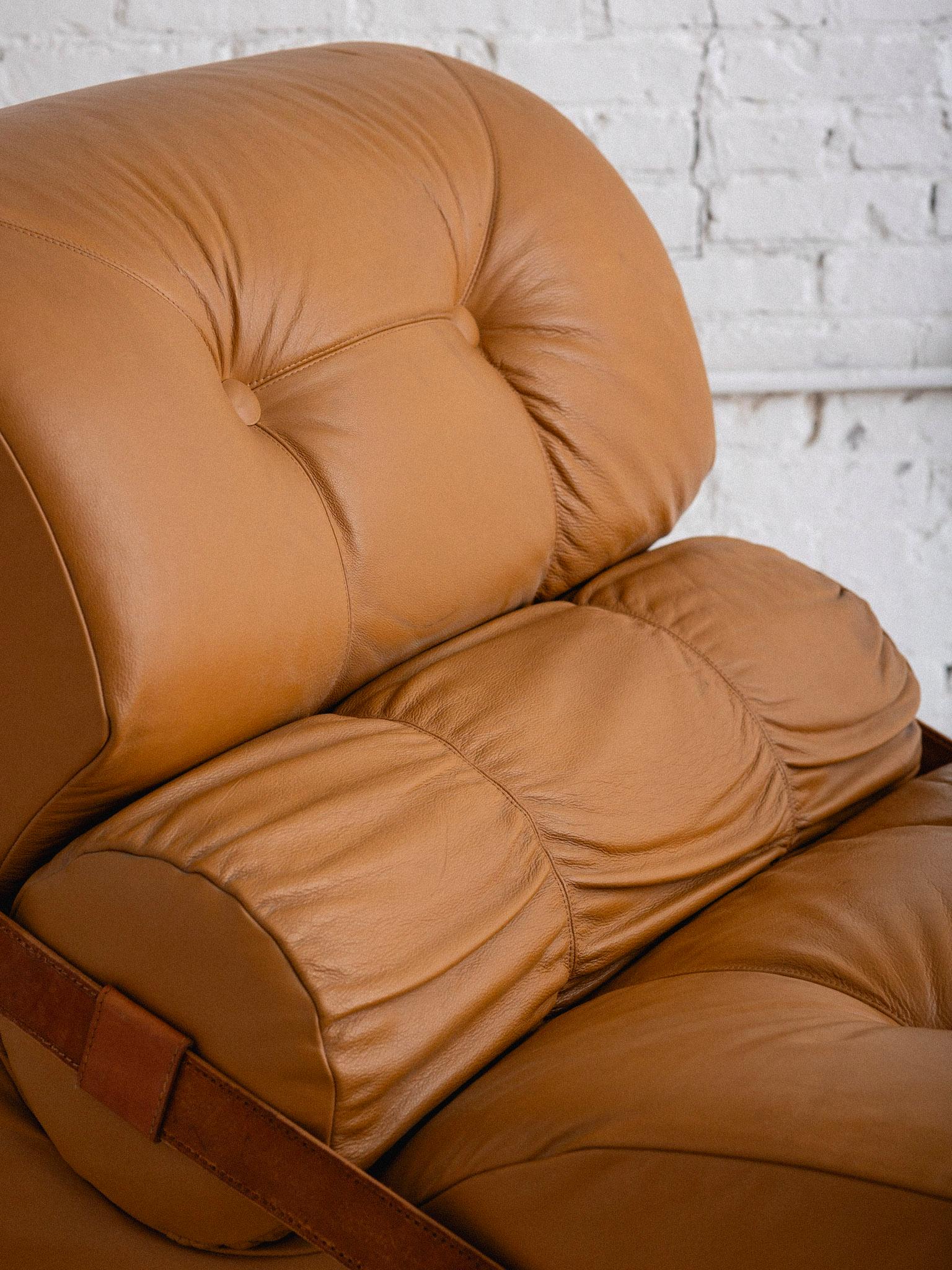 Overstuffed Italian Leather Lounge Chair & Ottoman For Sale 8