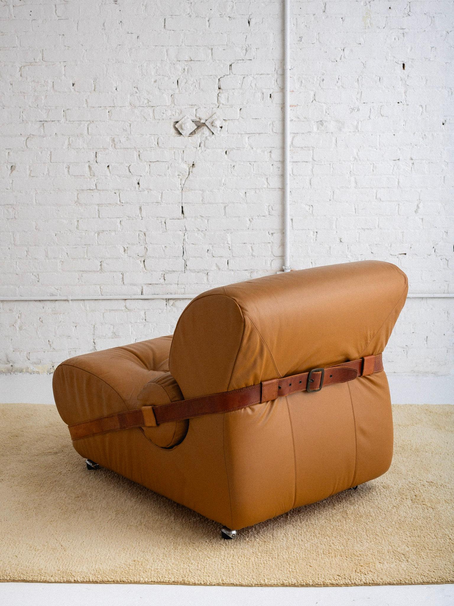 Overstuffed Italian Leather Lounge Chair & Ottoman For Sale 2