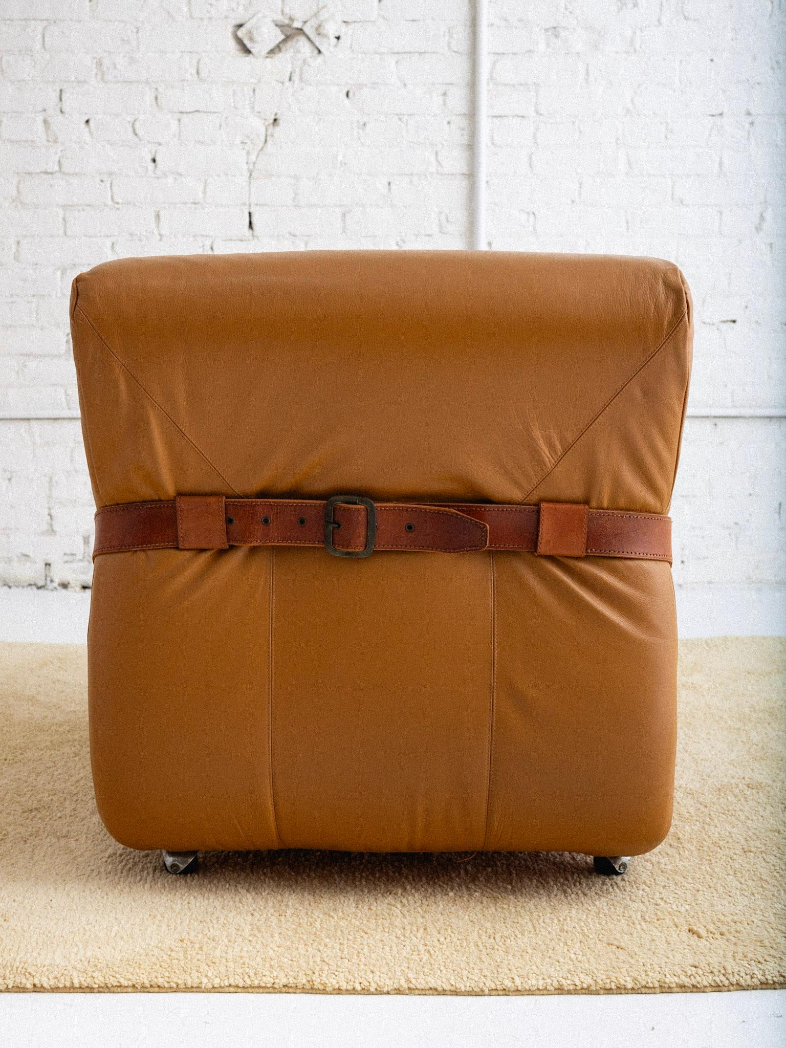 Overstuffed Italian Leather Lounge Chair & Ottoman For Sale 3