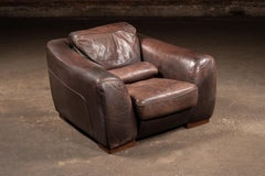 Overstuffed Leather Lounge Chair in Brown