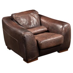 Overstuffed Leather Lounge Chair in Brown