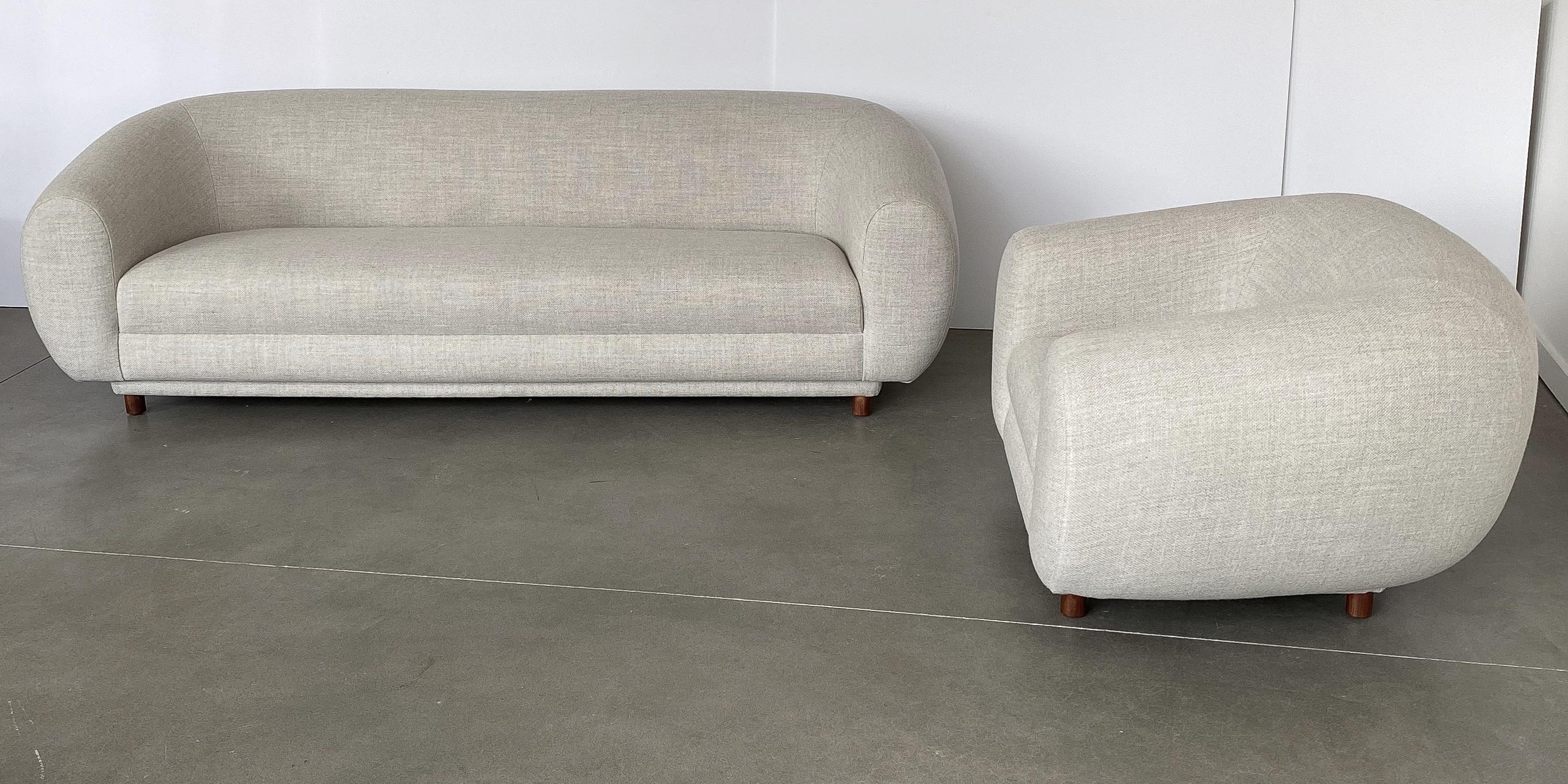 Mid-Century Modern Overstuffed Polar Bear Style Sofa and Chair Set