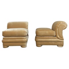 Vintage Overstuffed Slipper Chairs- Pair