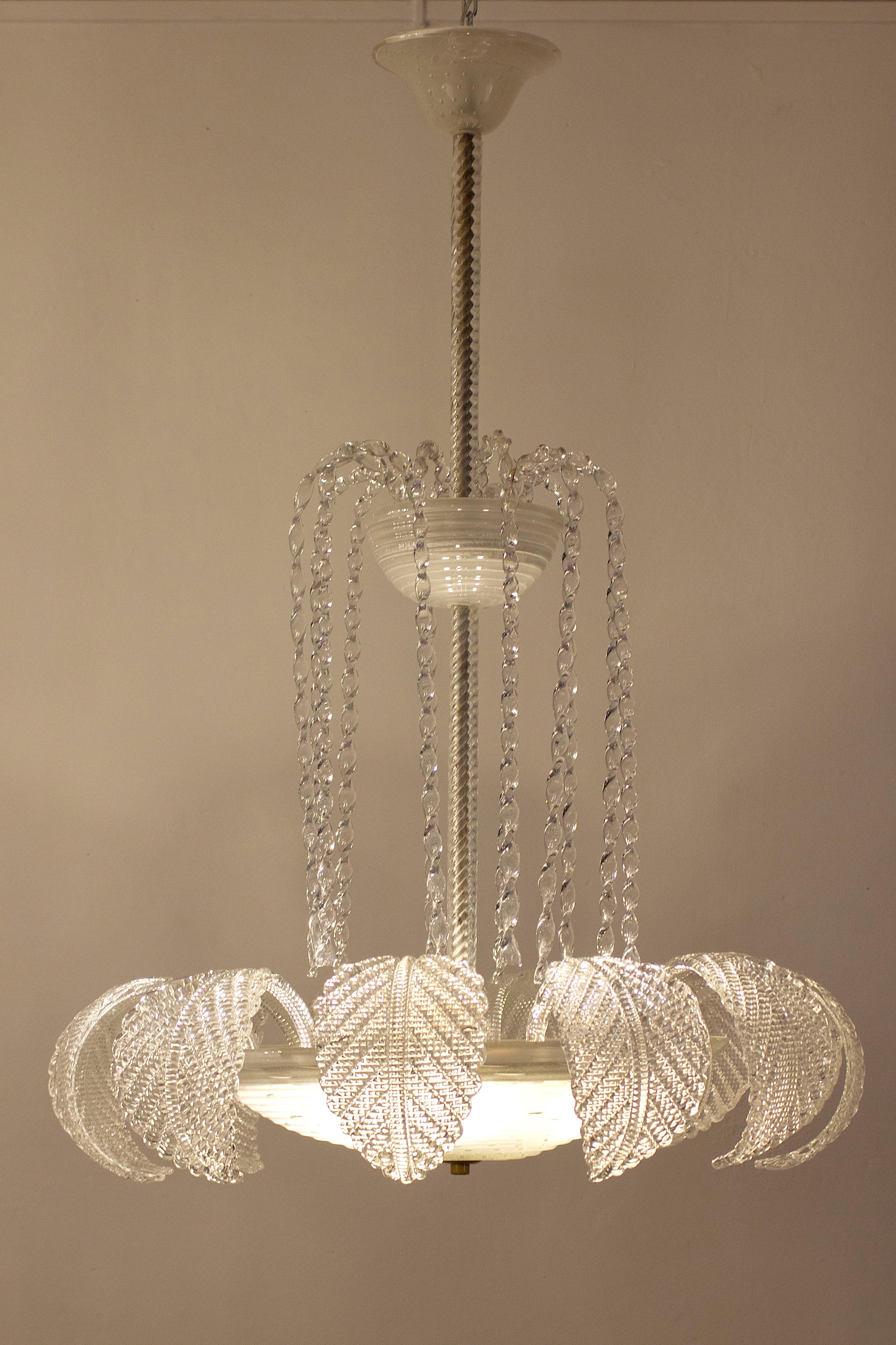 Travolgente  Lampadario Art Deco Ninfea in vetro di Murano di Barovier, 1940 in vendita 3