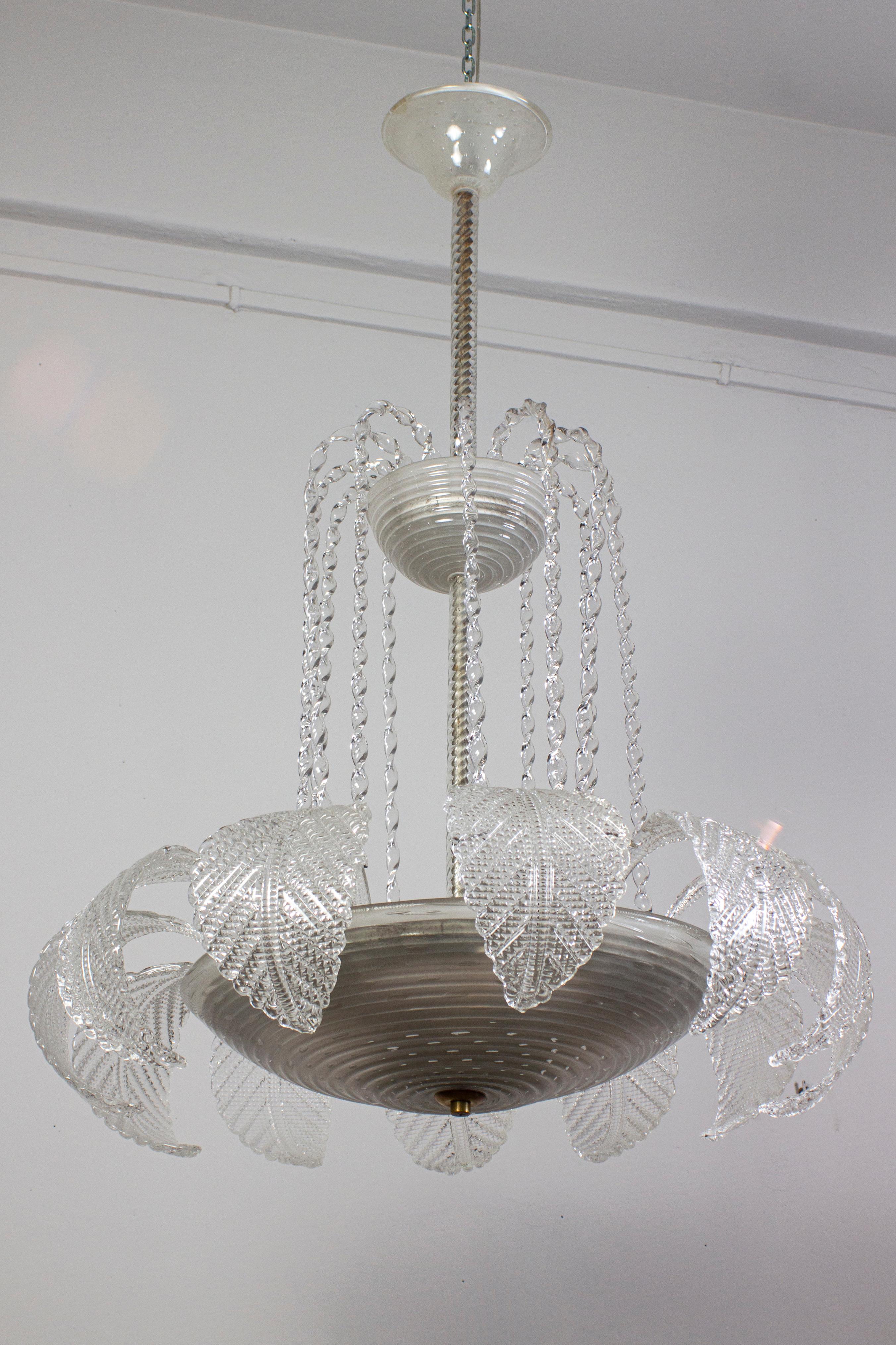 Travolgente  Lampadario Art Deco Ninfea in vetro di Murano di Barovier, 1940 in vendita 7