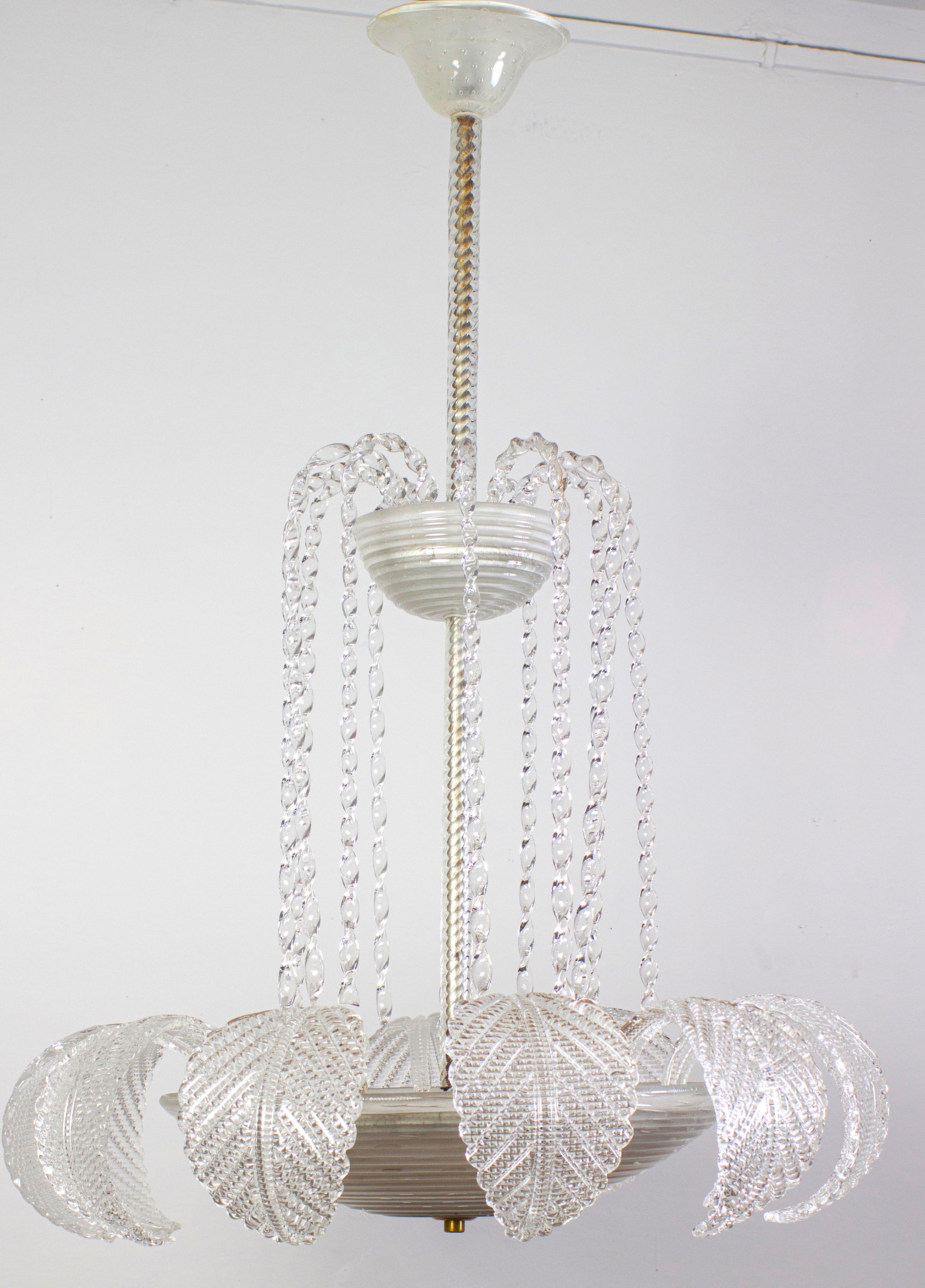 Mid-20th Century Overwhelming  Art Deco Ninfea Murano Glass Chandelier by Barovier Italy, 1940 For Sale