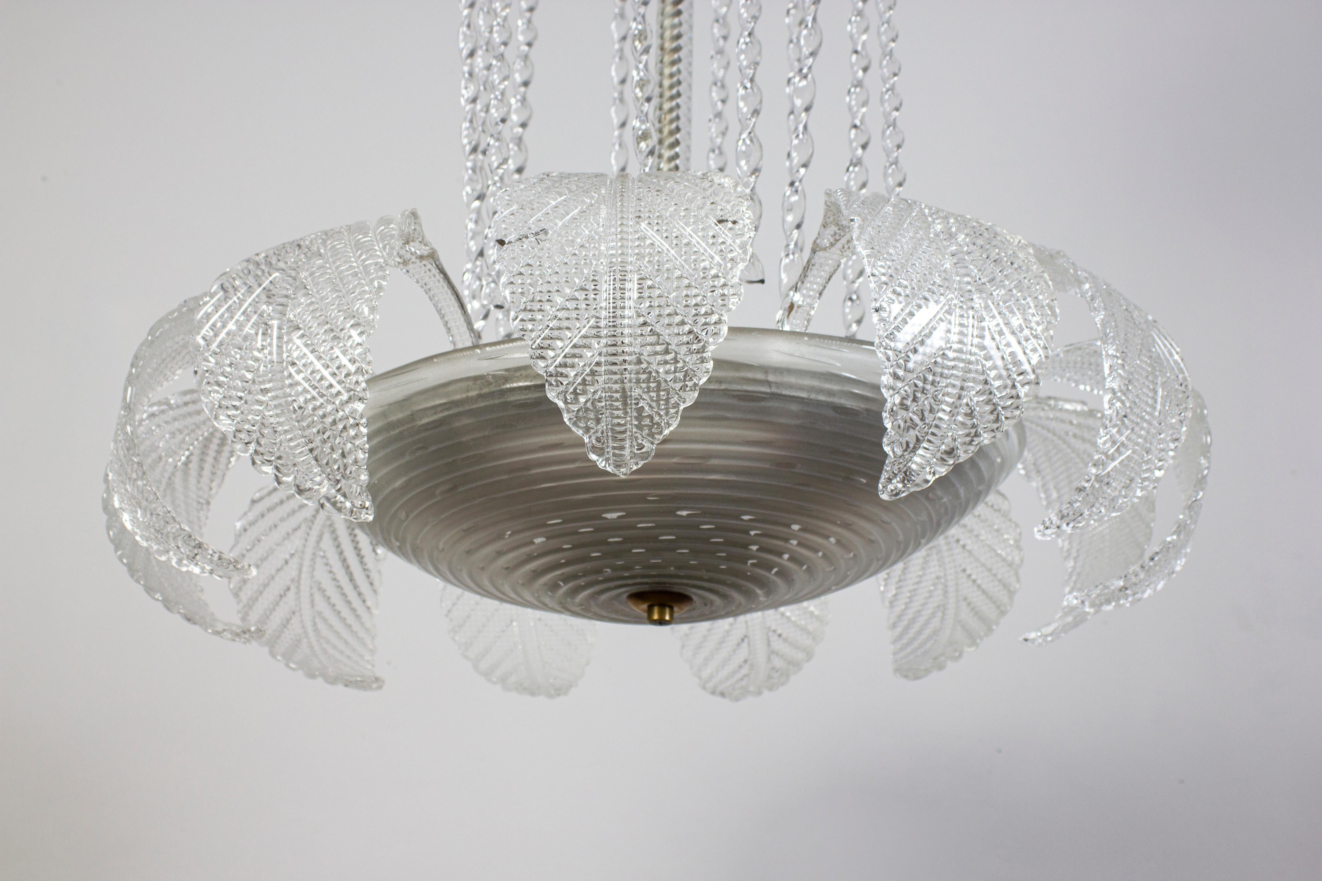 Travolgente  Lampadario Art Deco Ninfea in vetro di Murano di Barovier, 1940 in vendita 2