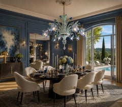 Overwhelming Iris Blue Flower Murano Glass Chandelier