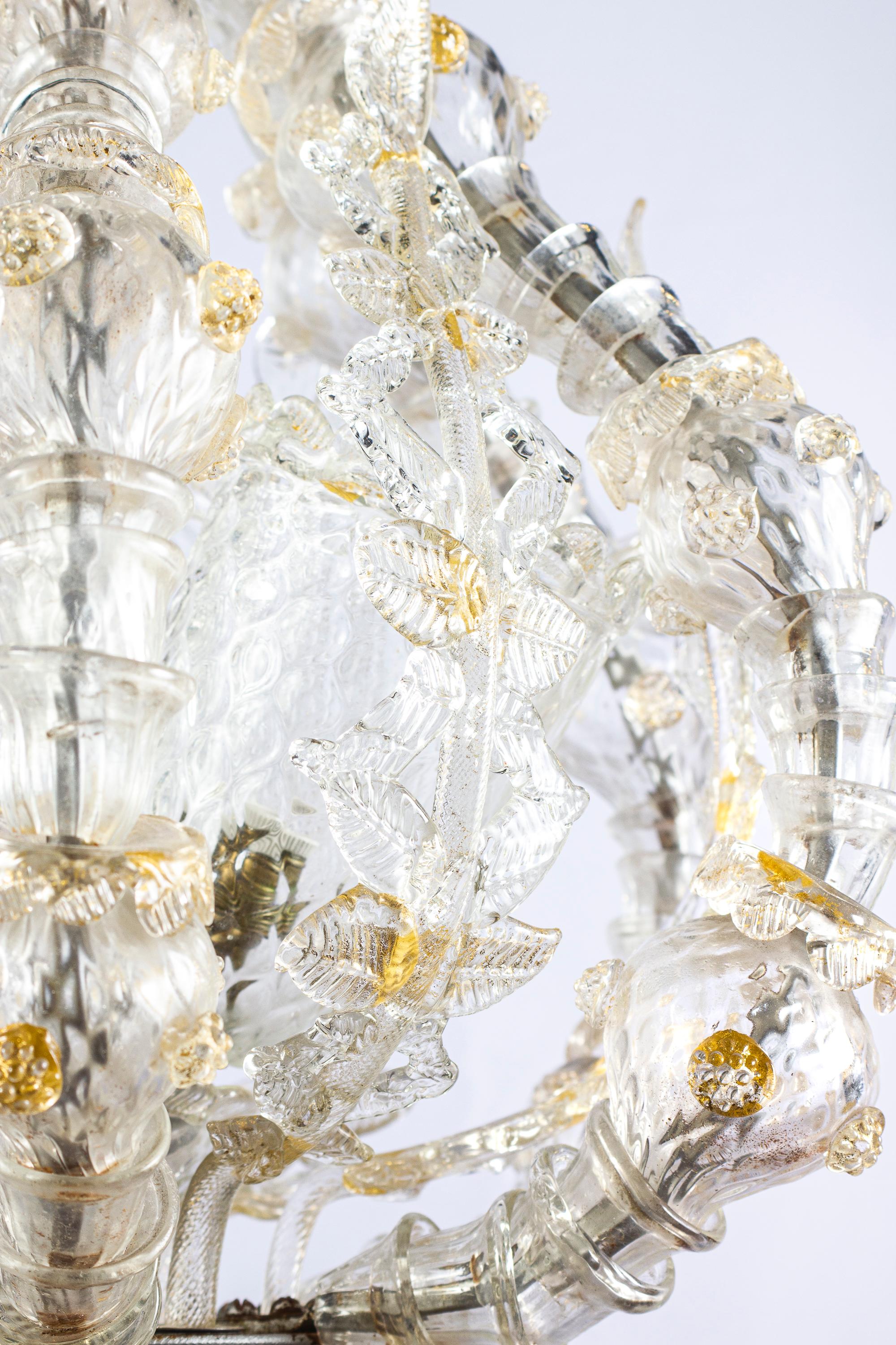 Lanterne ou lustre écrasant en verre de Murano par Barovier&Toso, 1940' en vente 3
