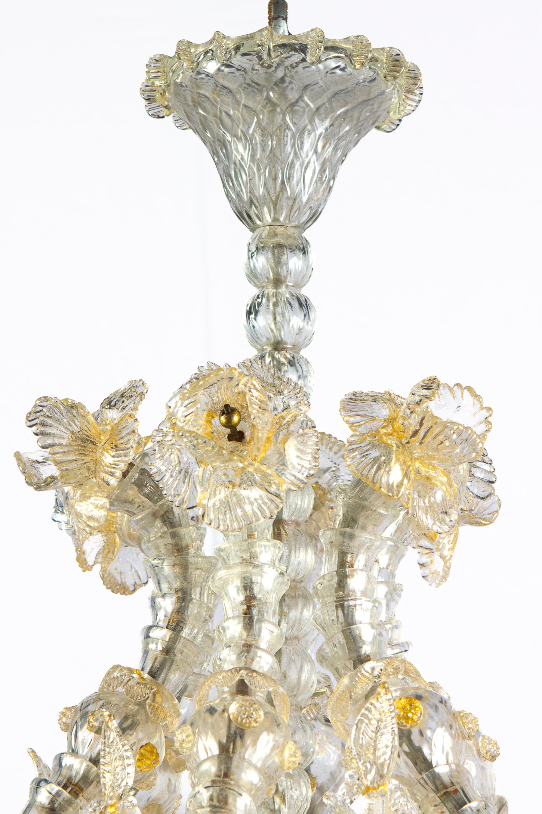 Art déco Superbe lanterne ou lustre en verre de Murano par Barovier & Toso, 1940 en vente