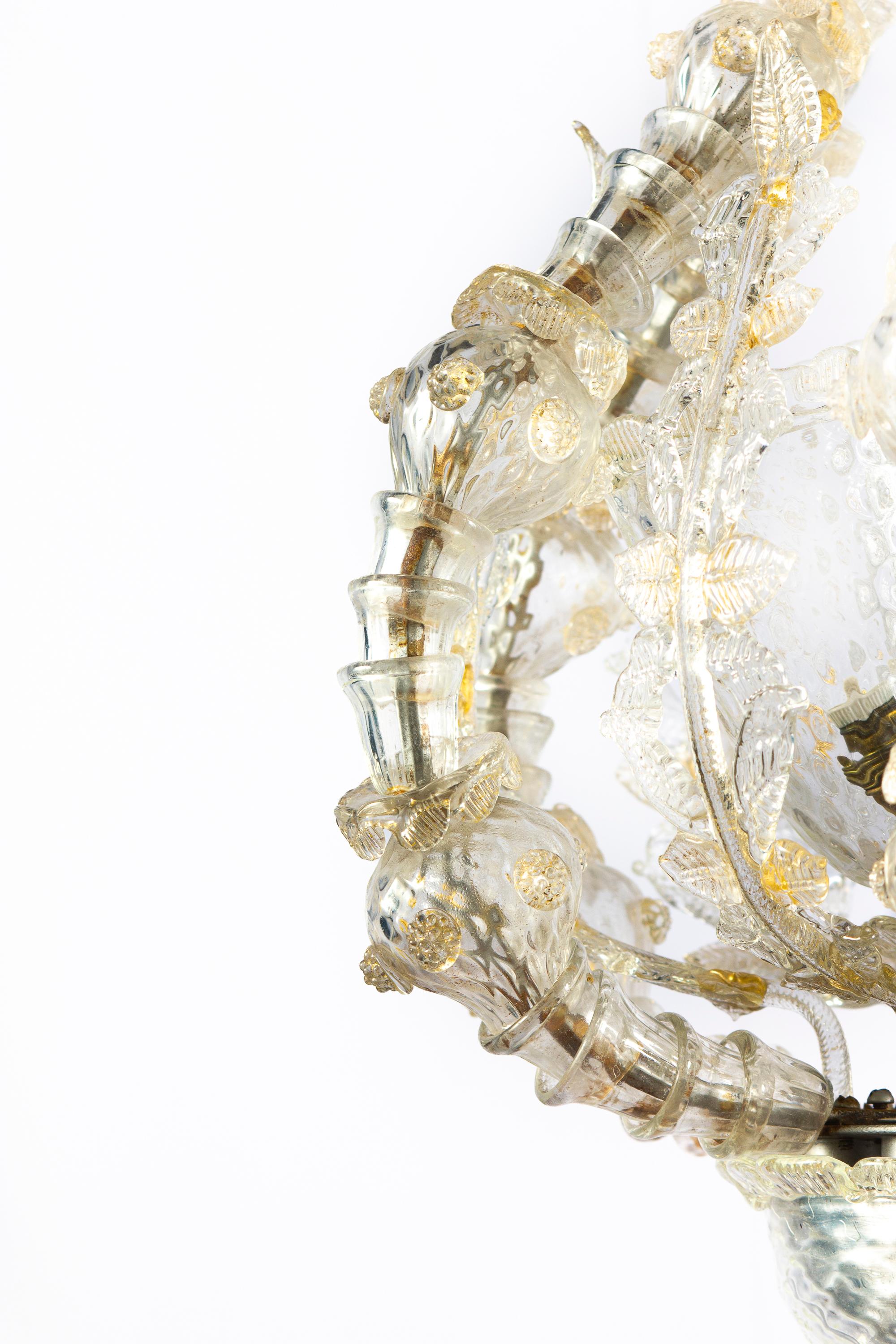 Lanterne ou lustre écrasant en verre de Murano par Barovier&Toso, 1940' en vente 2