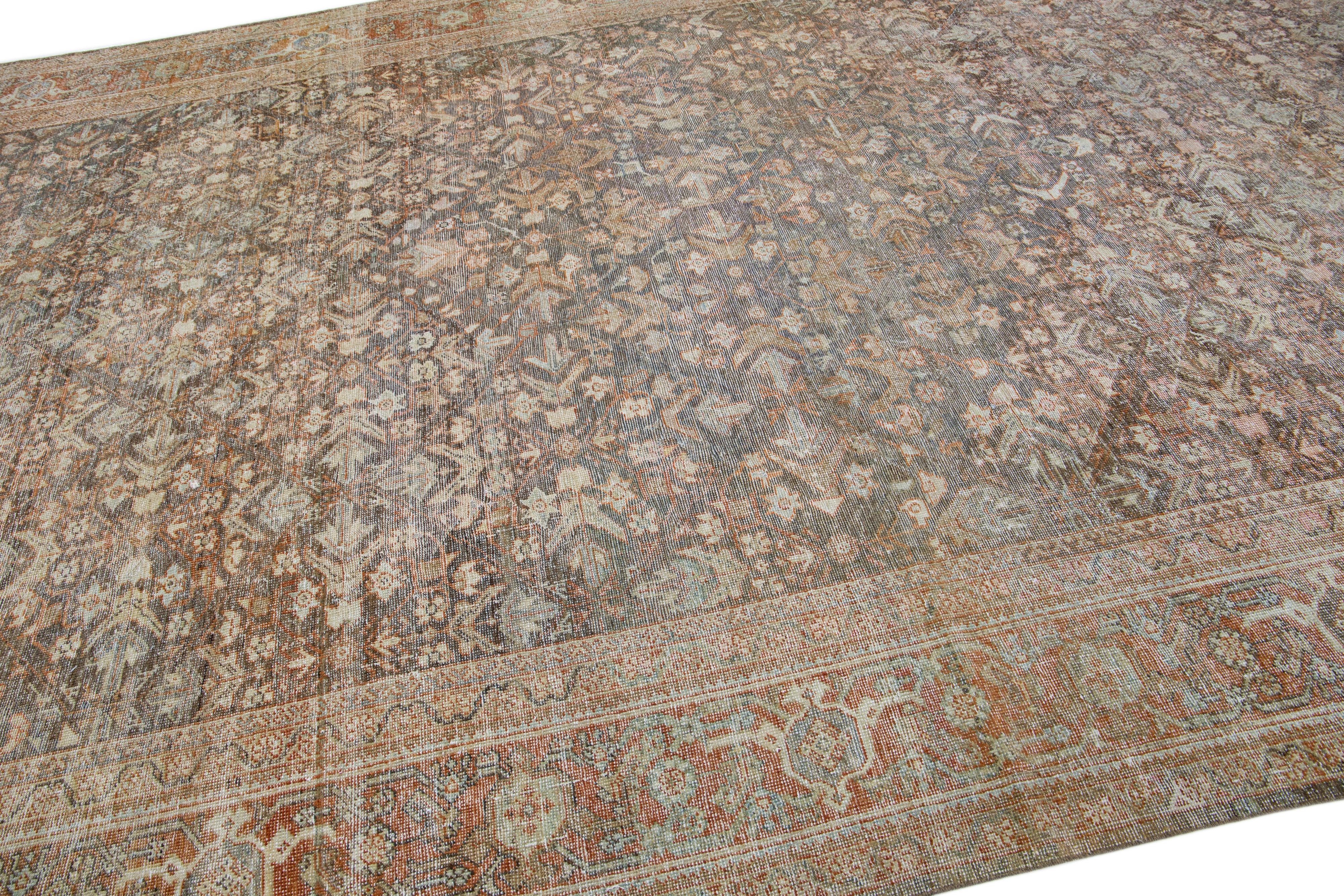 Sultanabad Ovesize 1900s Persian Mahal Allover Wool Rug In Gray & Rust Color For Sale