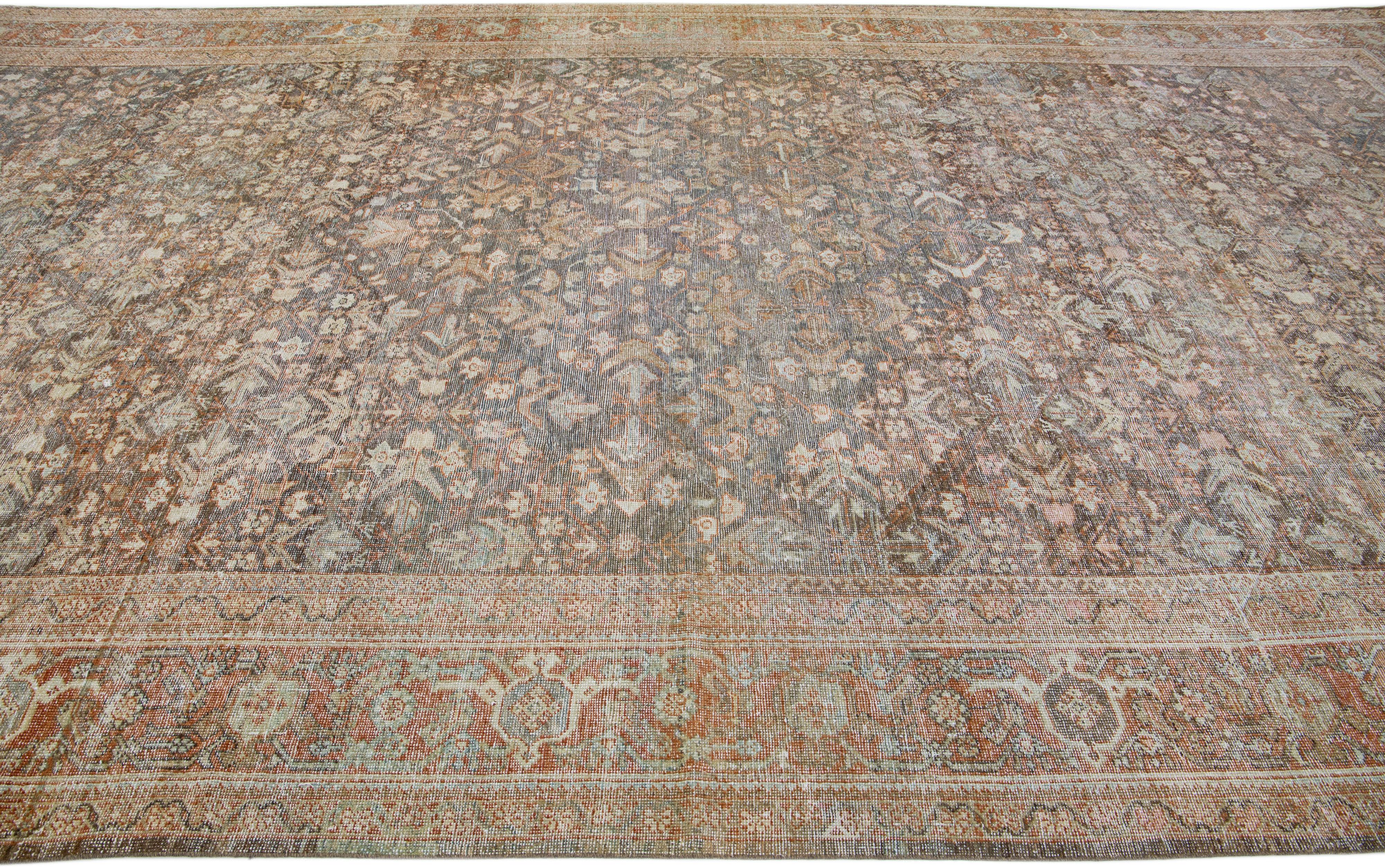 20th Century Ovesize 1900s Persian Mahal Allover Wool Rug In Gray & Rust Color For Sale