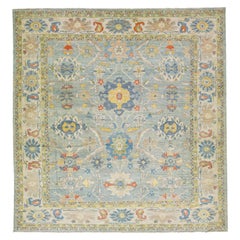 Tapis moderne de Sultanabad en laine bleue fait à la main avec motif floral