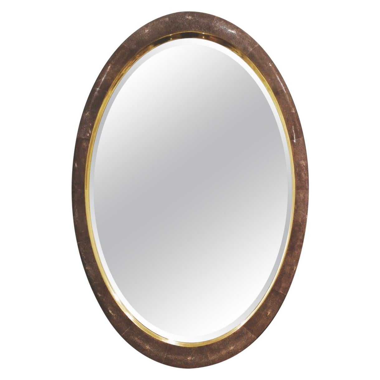 Ovi Mirror with Truffle Brown Shagreen Frame from Elan Atelier, 'in Stock' For Sale