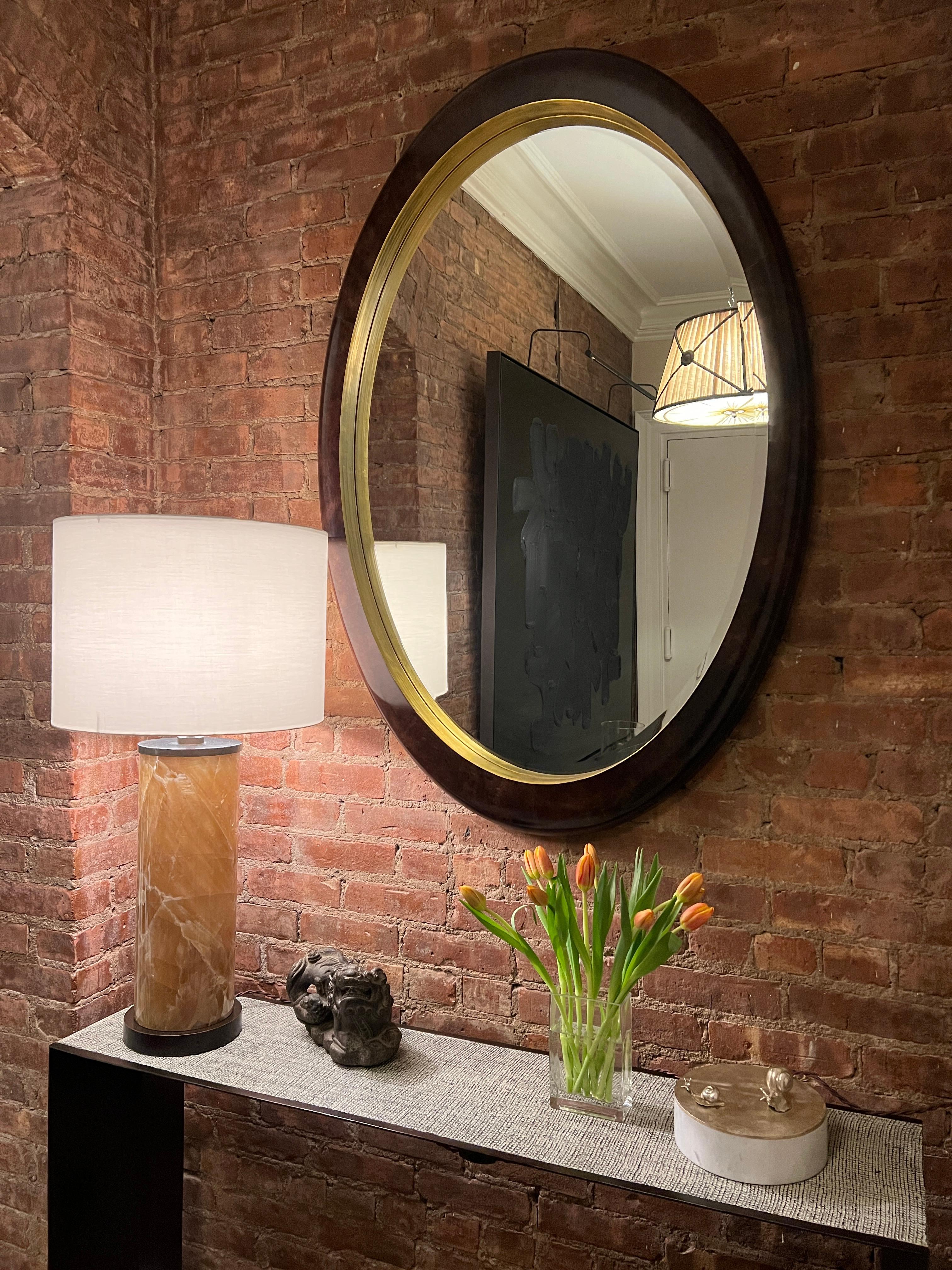 Goatskin Ovi Mirror with Truffle Brown Shagreen Frame from Elan Atelier, 'in Stock' For Sale