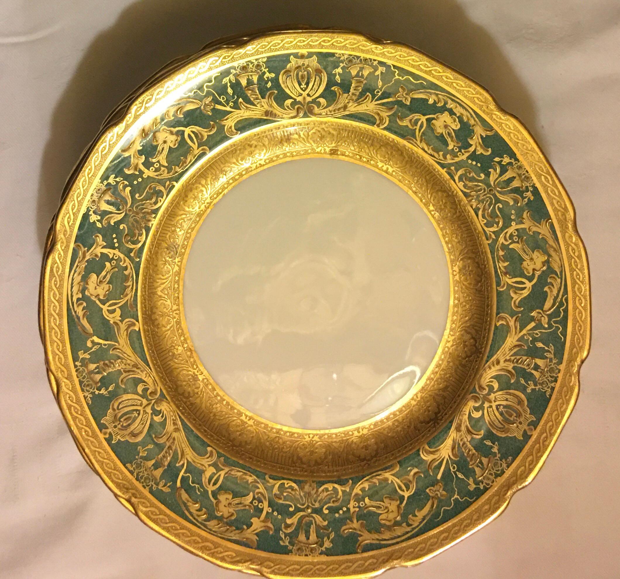 teal and gold plates