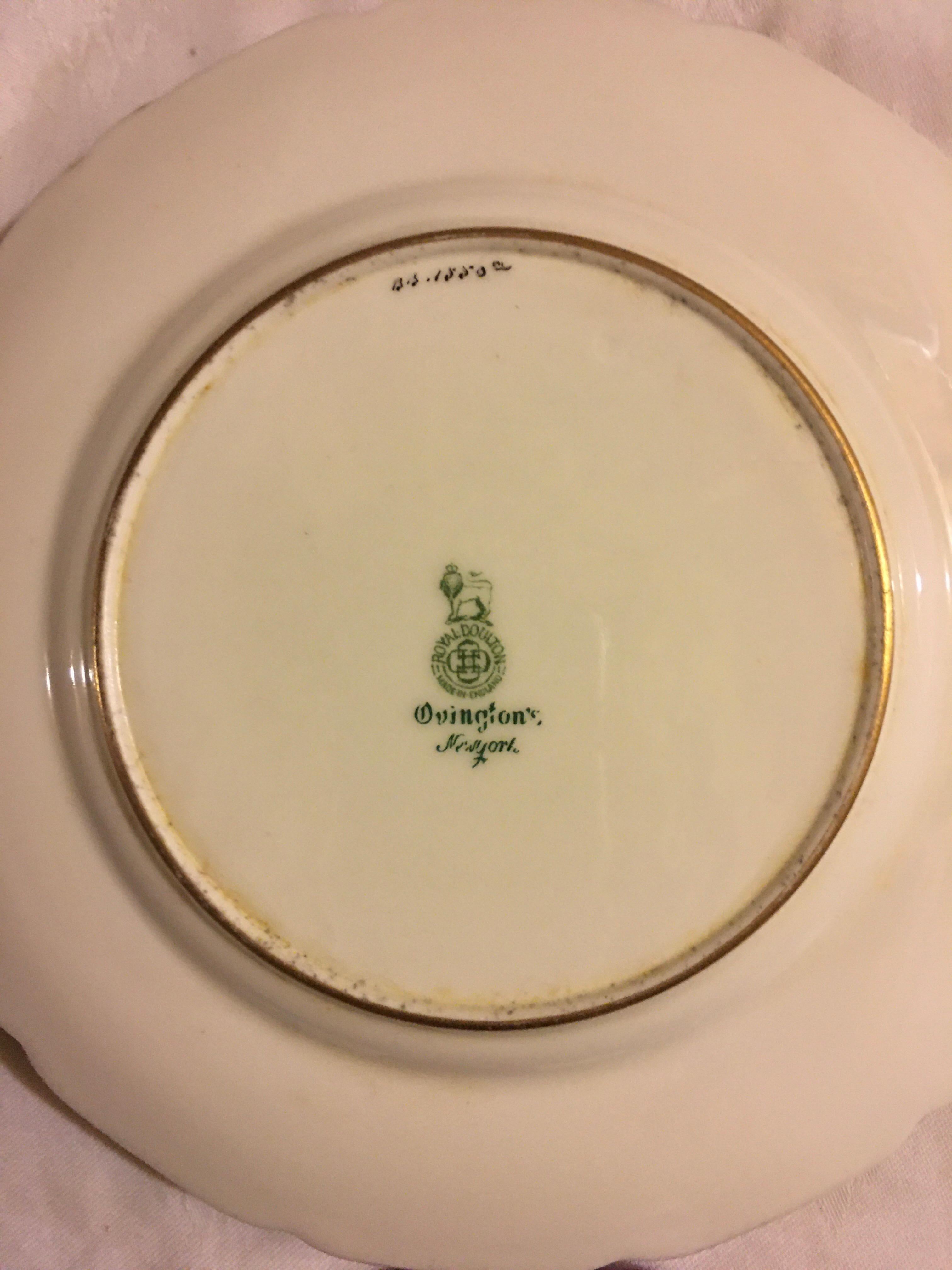 19th Century Ovington’s New York Gold Encrusted Royal Doulton Teal on White Dessert Plates For Sale