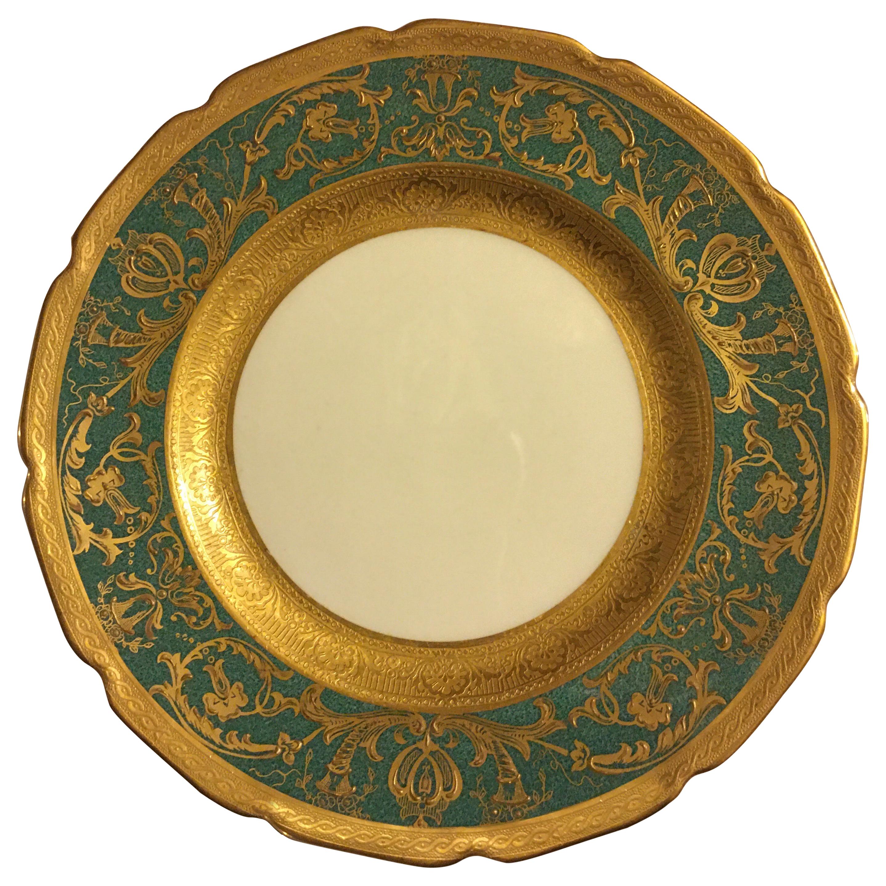 Ovington’s New York Gold Encrusted Royal Doulton Teal on White Dessert Plates For Sale