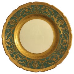 Ovington’s New York Gold Encrusted Royal Doulton Teal on White Dessert Plates