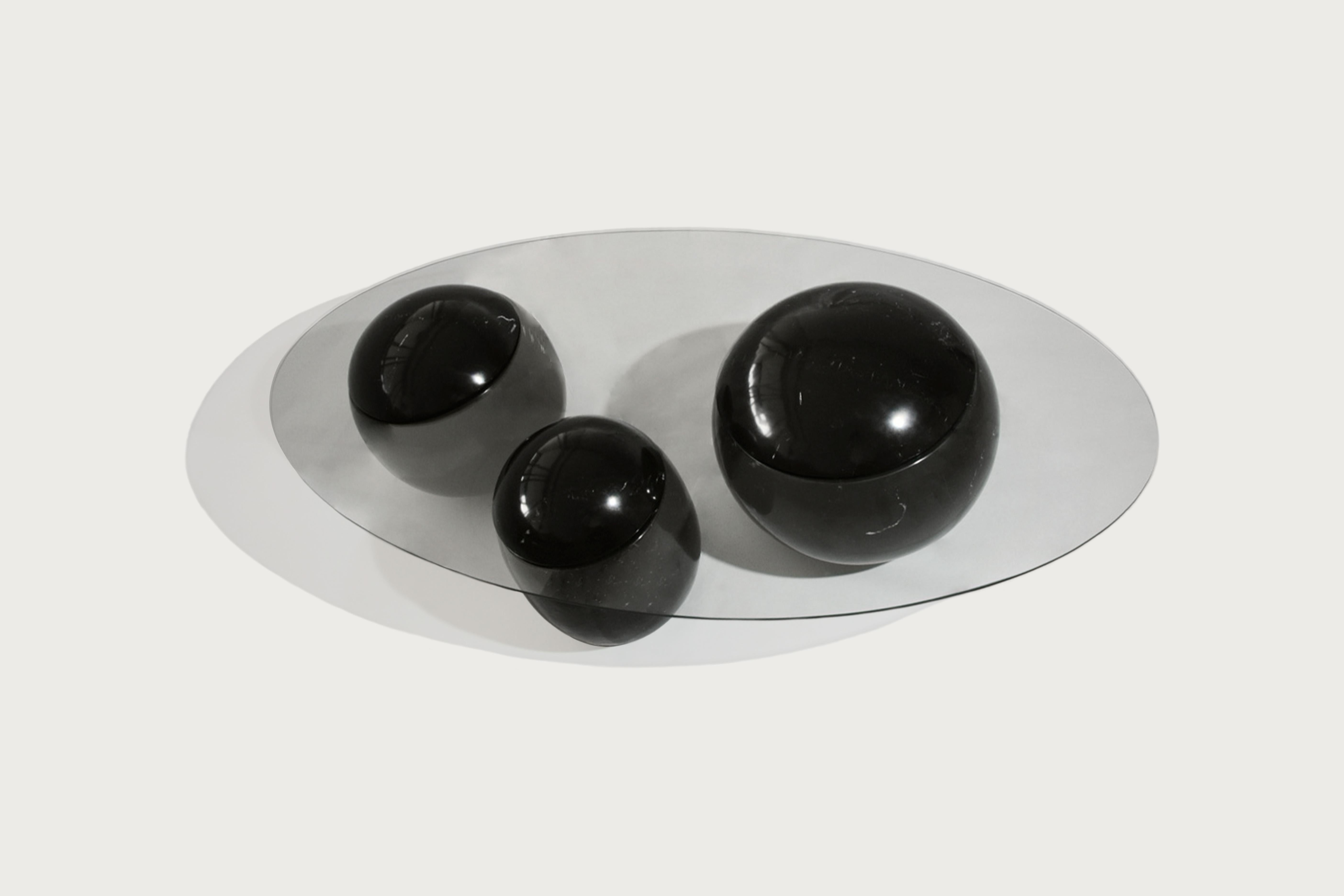 Ovni Uovo Black Marble Glass Sculptural Coffee Table