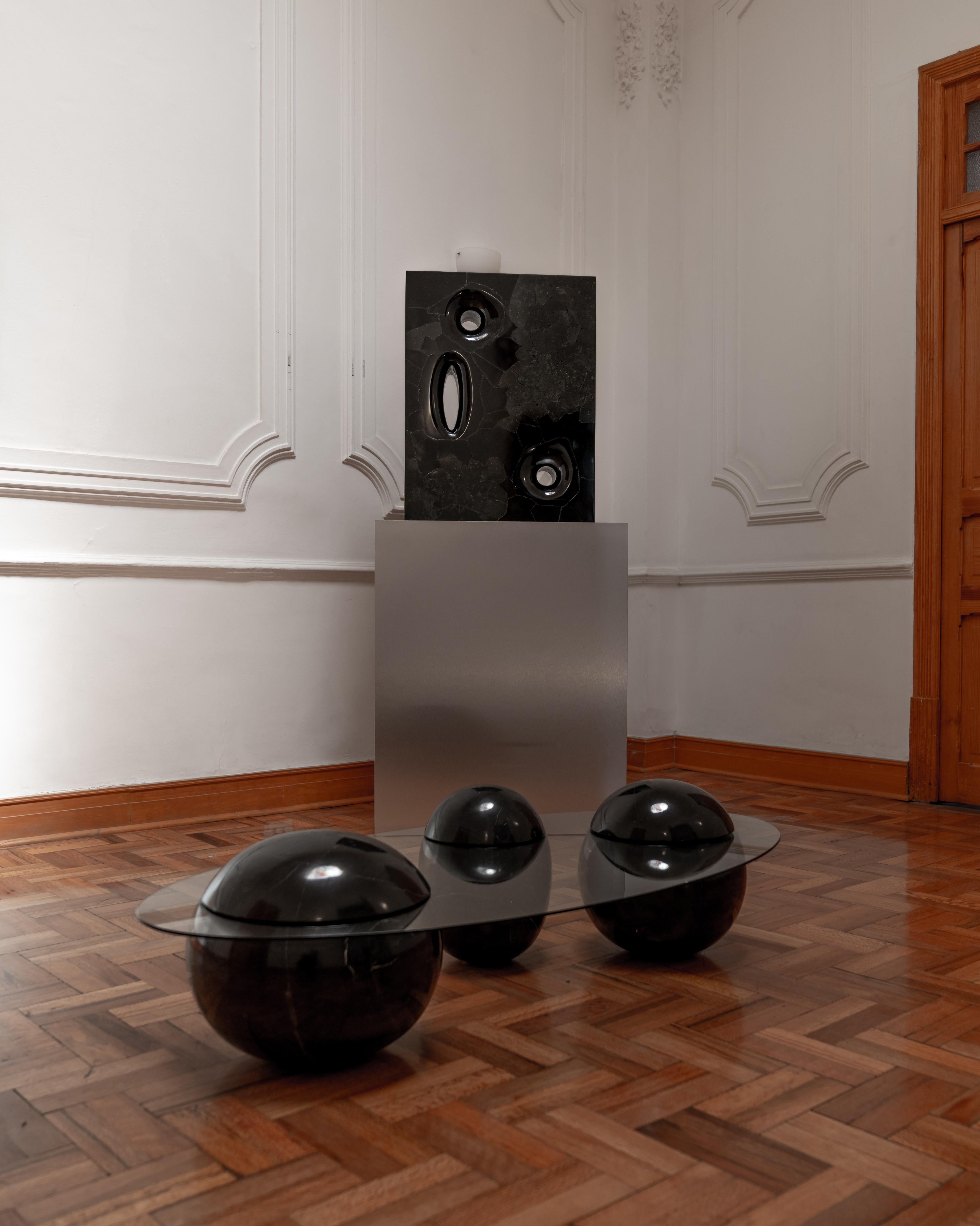 Stone Ovni Uovo Black Marble Glass Sculptural Coffee Table For Sale