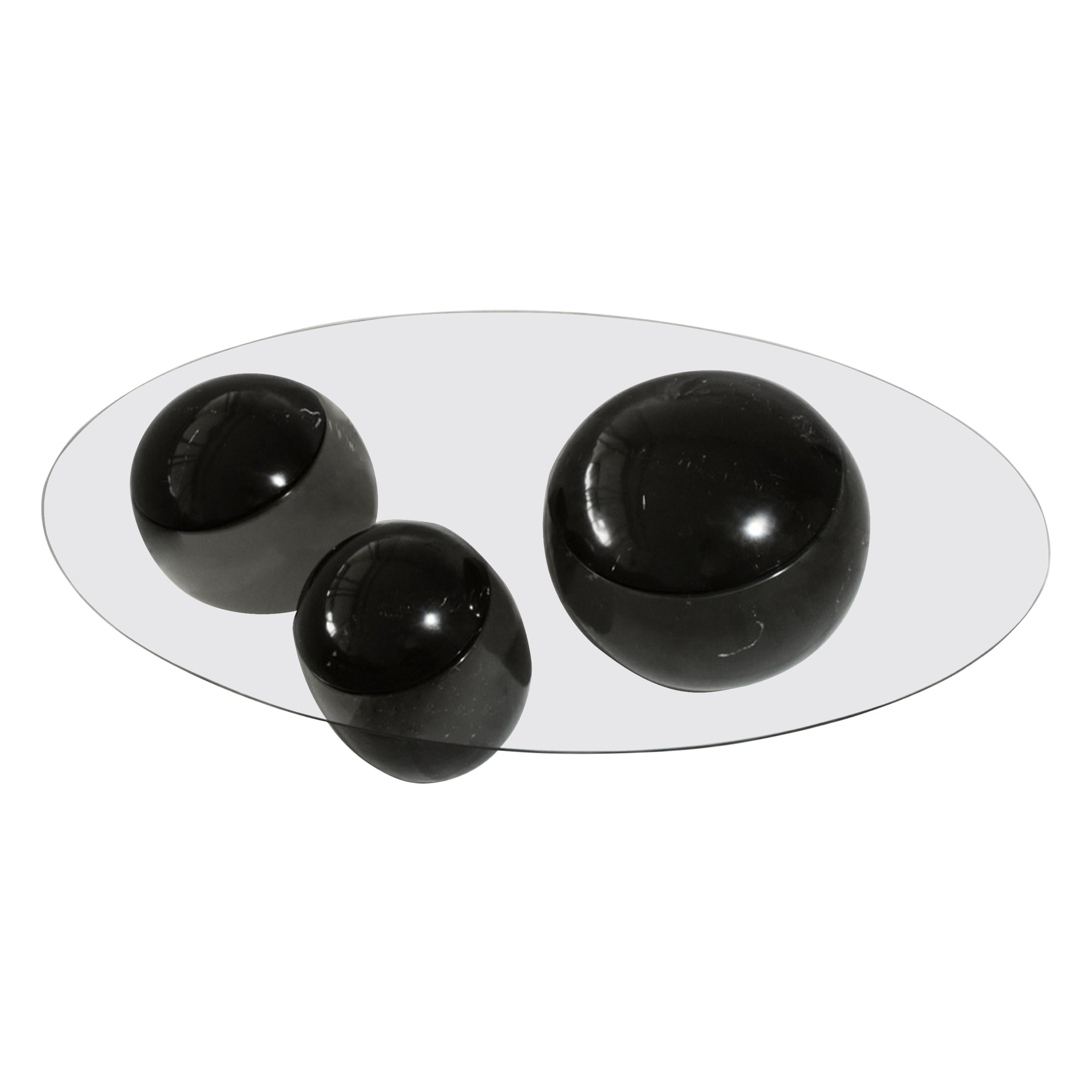 Ovni Uovo Black Marble Glass Sculptural Coffee Table For Sale