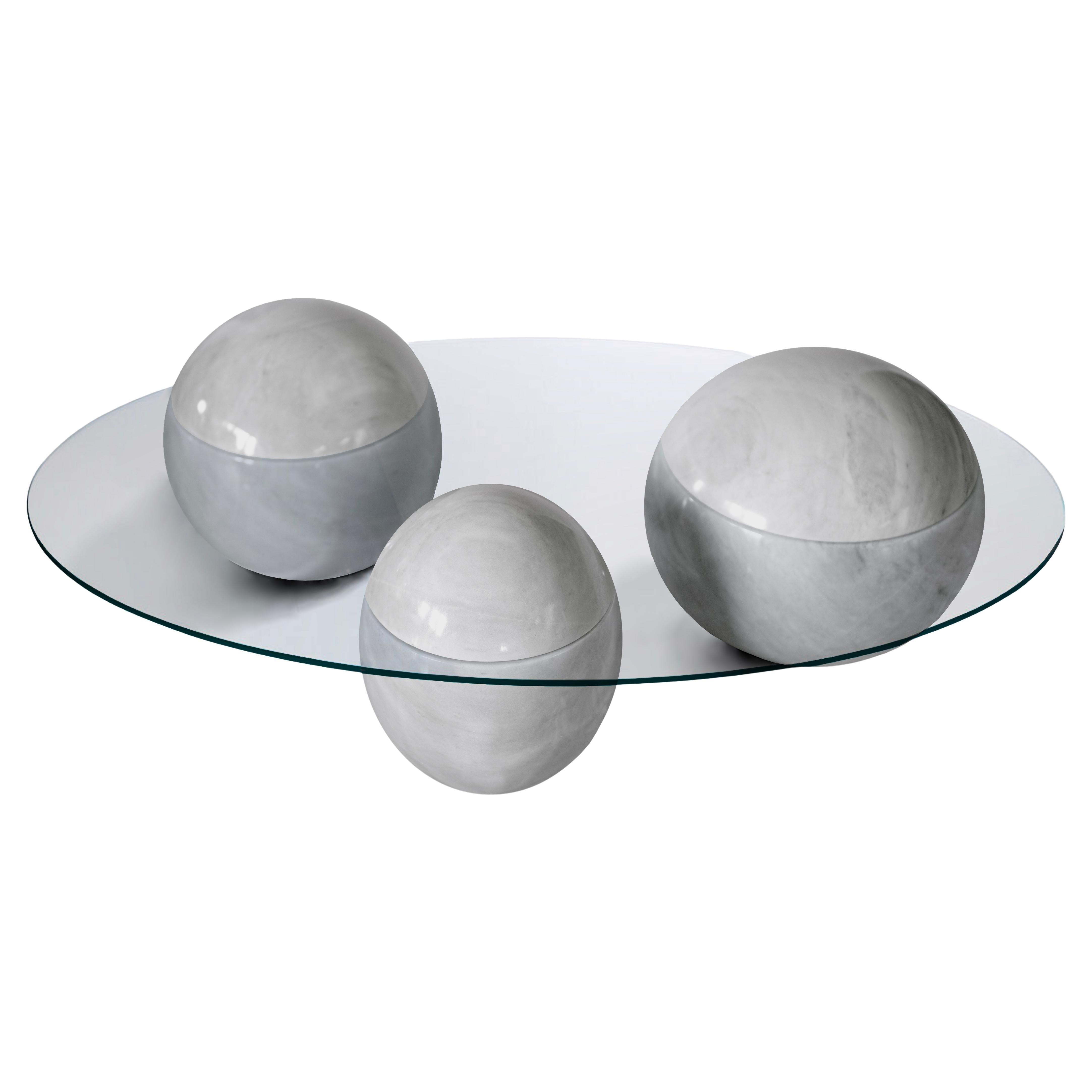 Ovni Uovo Weißer Marmor Glas Skulptur Couchtisch im Angebot