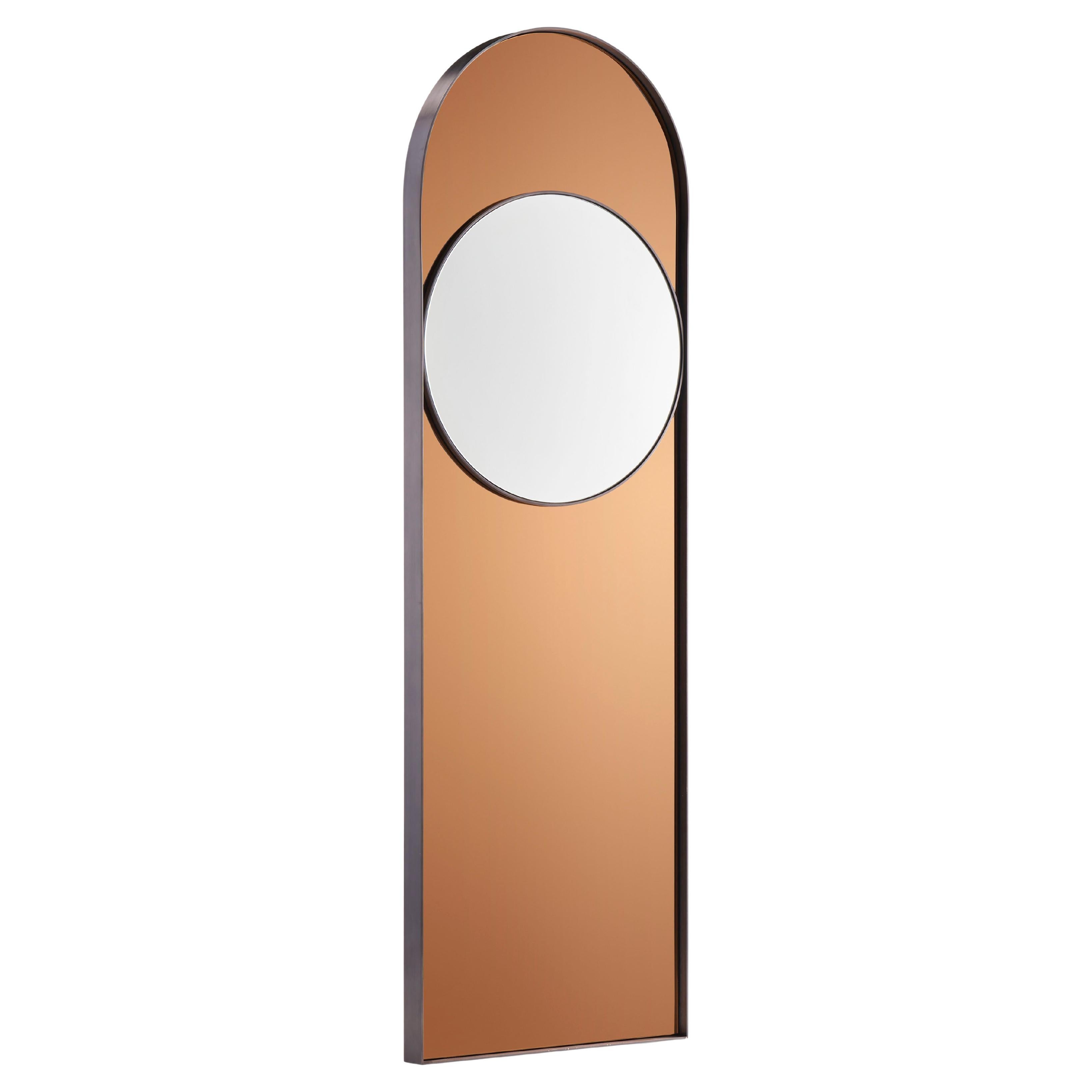 Ovo Arc Mirror, Clear Mirror Inset onto a Colored Glass Background For Sale