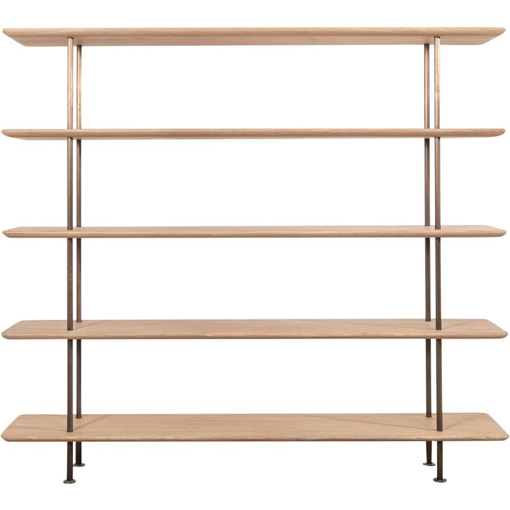 Solid European Oak and Turned Brass Shelving Unit by Benchmark Furniture