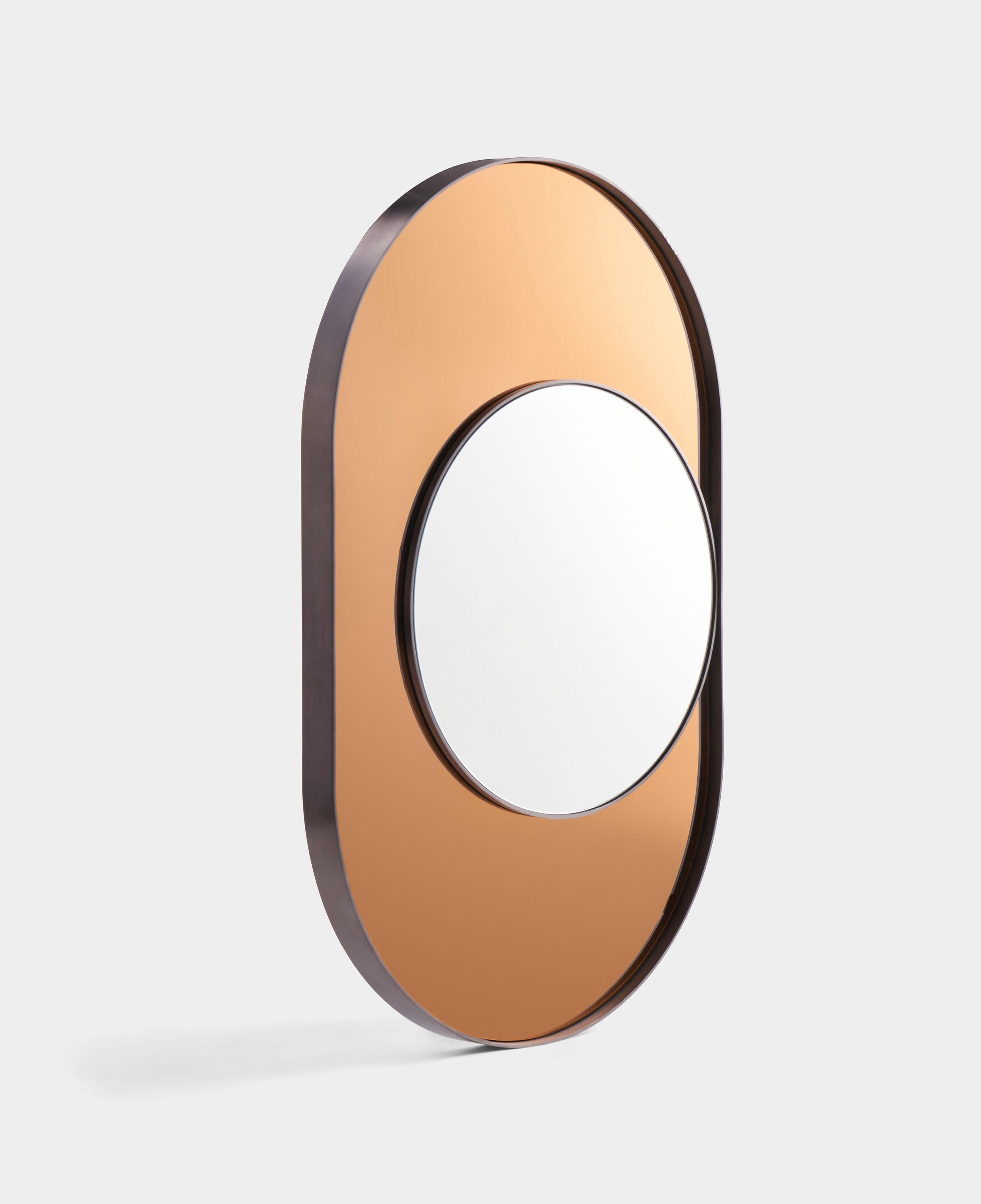 American Ovo Ellipse Mirror, Clear and Bronze Wall Mirror For Sale