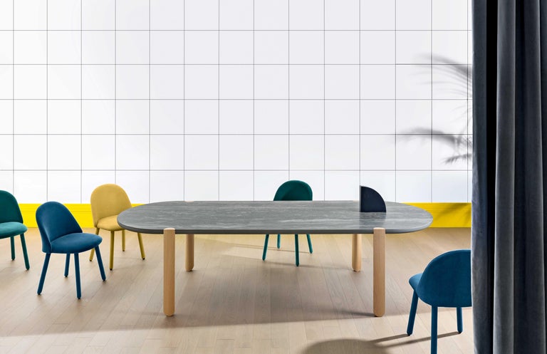 We like to think that Ovo comes from some Warner Bros cartoon, both due to its curiosity and to its irresistible humour. This young, cute table plays with shapes and materials, forming a sweet semicircle where the leg meets the top. Ovo can take its