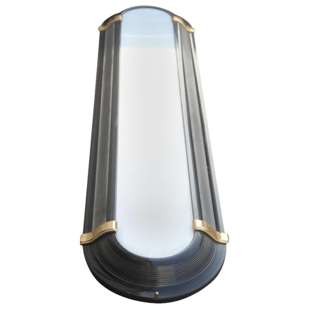 Ovoid Big Sconce Art Decò Style Black Gold White Metal Lacquered Plexiglass 1970 For Sale