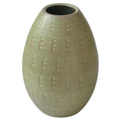 Ovoid Ceramic Vase in Green Glaze in the style of Anna-Lisa Thomson
