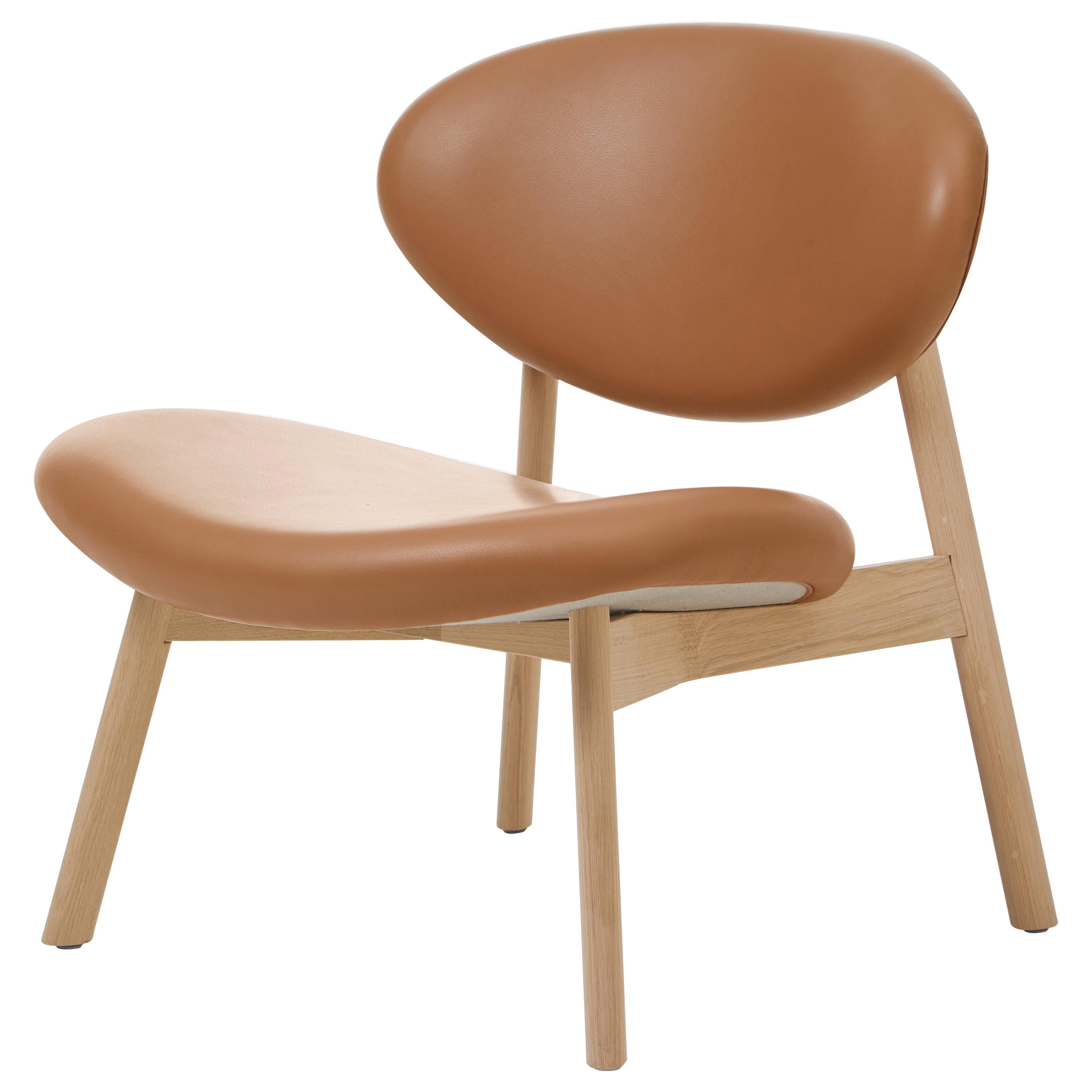 For Sale: Brown (Comfort 43632 Camel) Ovoid Lounge Chair in Solid Oak, Raw Effect and Leather by Craig Bassam