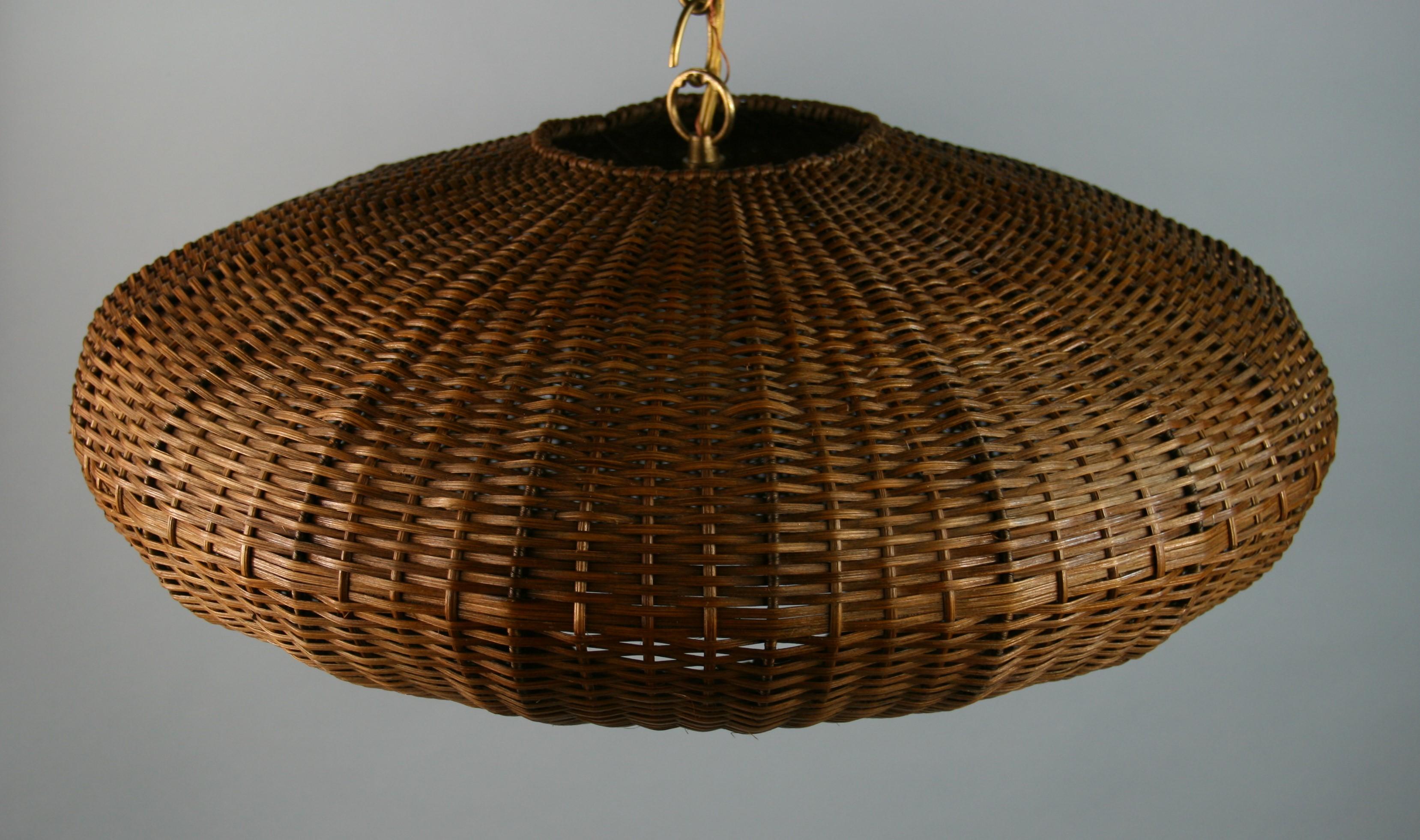 Mid-20th Century Large Ovoid Shaped Wicker Pendant For Sale