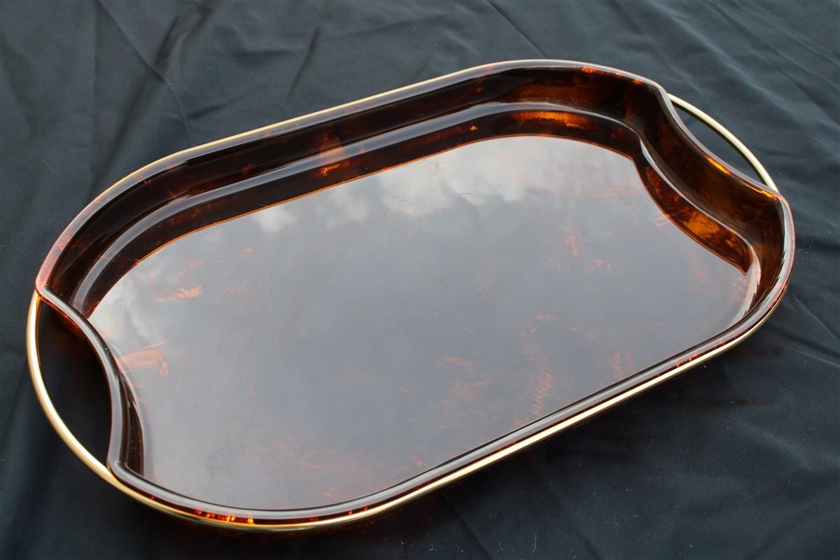 Italian Ovoid Tray in Faux Tortoise and Brass Italy 1970s