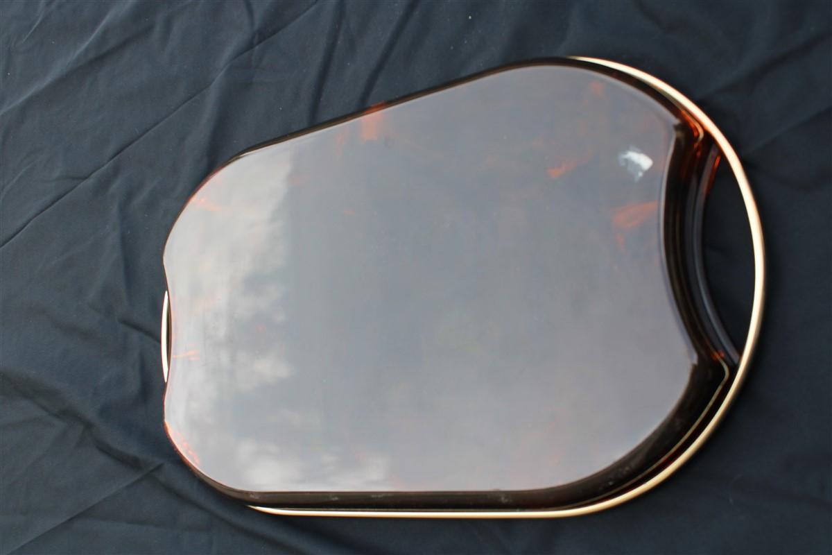 Late 20th Century Ovoid Tray in Faux Tortoise and Brass Italy 1970s