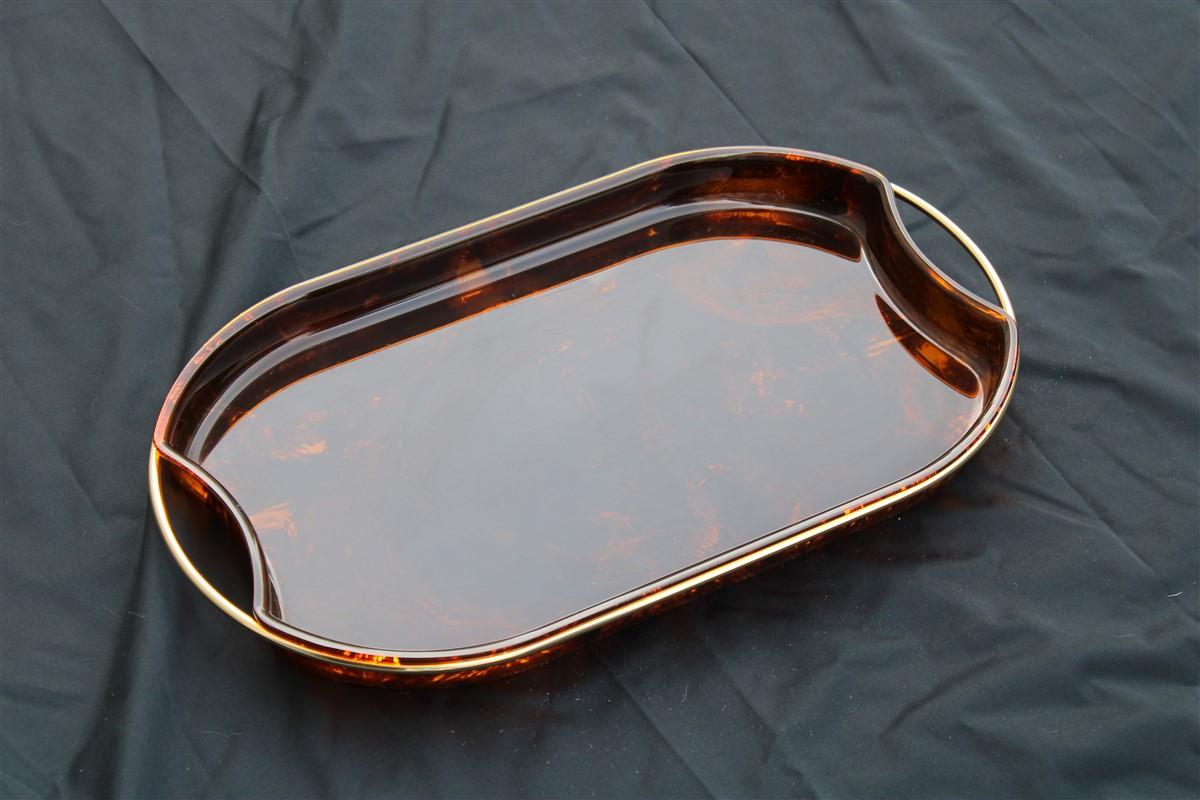 Ovoid Tray in Faux Tortoise and Brass Italy 1970s 3